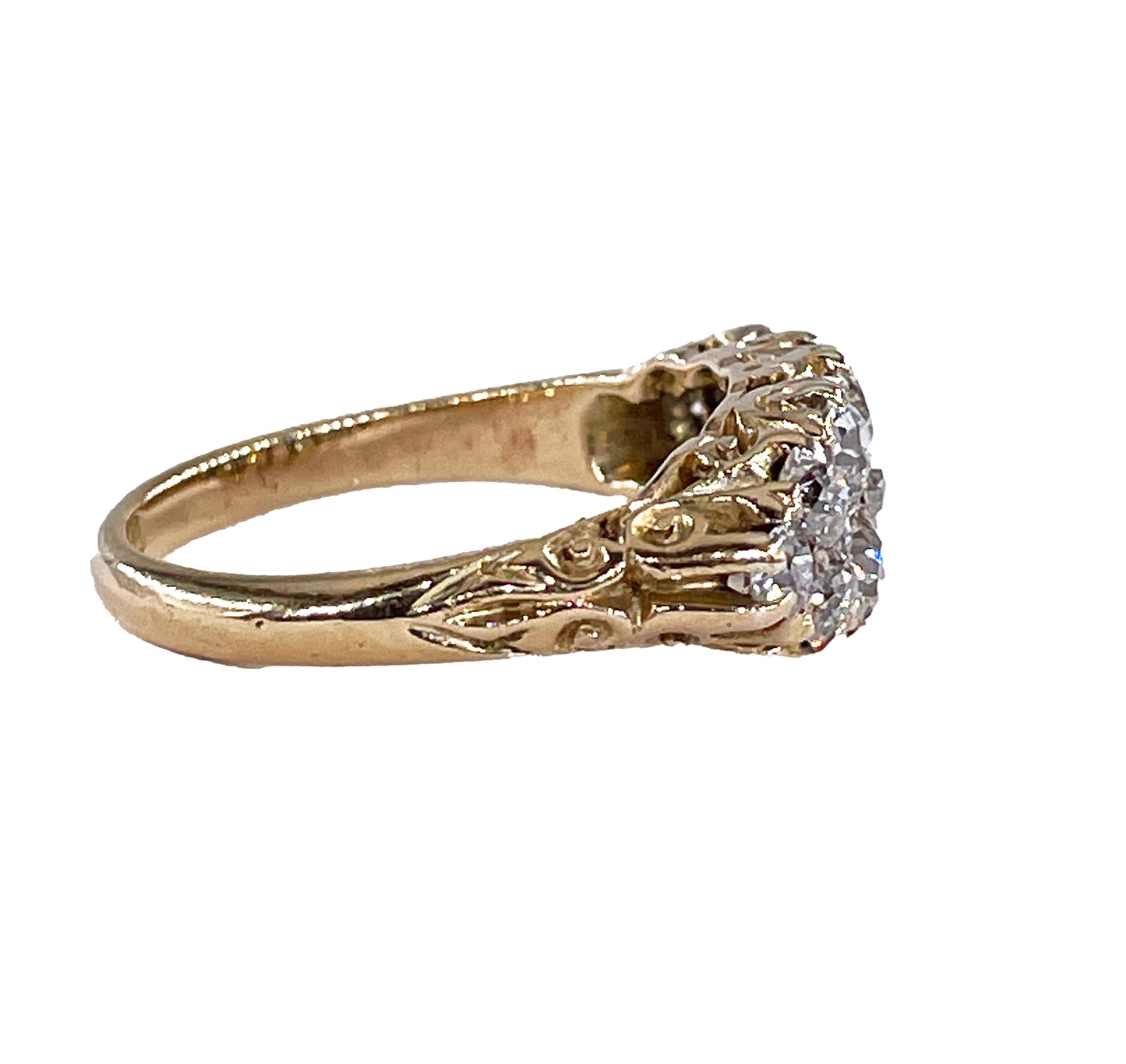 Antique 1890's Victorian 2.25ct Old Mine Diamonds 2 Rows 18K Wedding Band Ring In Good Condition For Sale In New York, NY