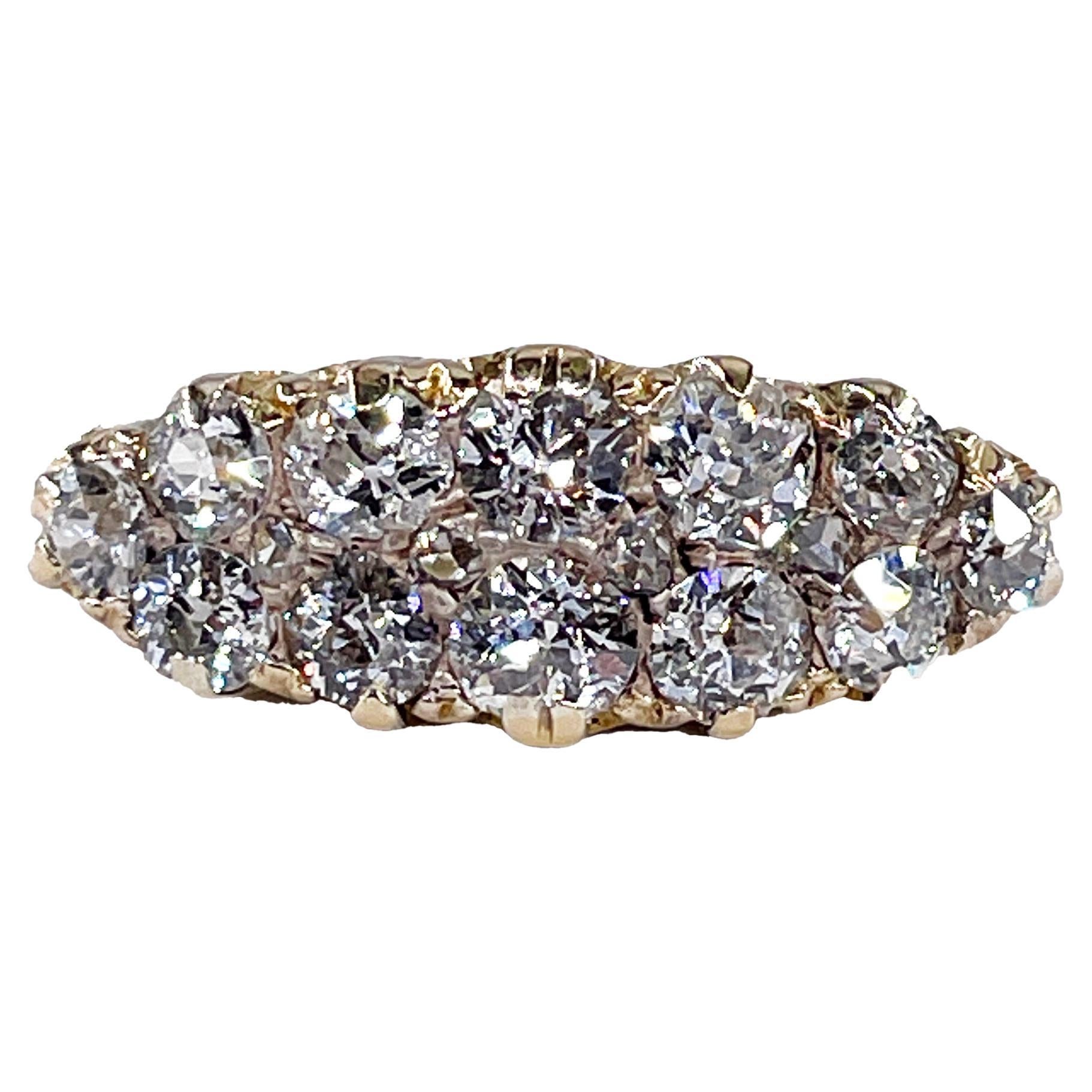 Antique 1890's Victorian 2.25ct Old Mine Diamonds 2 Rows 18K Wedding Band Ring For Sale