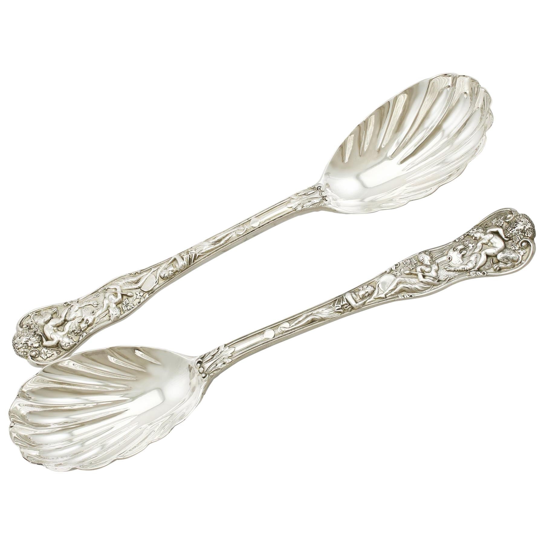 Antique 1890s Victorian Sterling Silver Fruit Serving Spoons