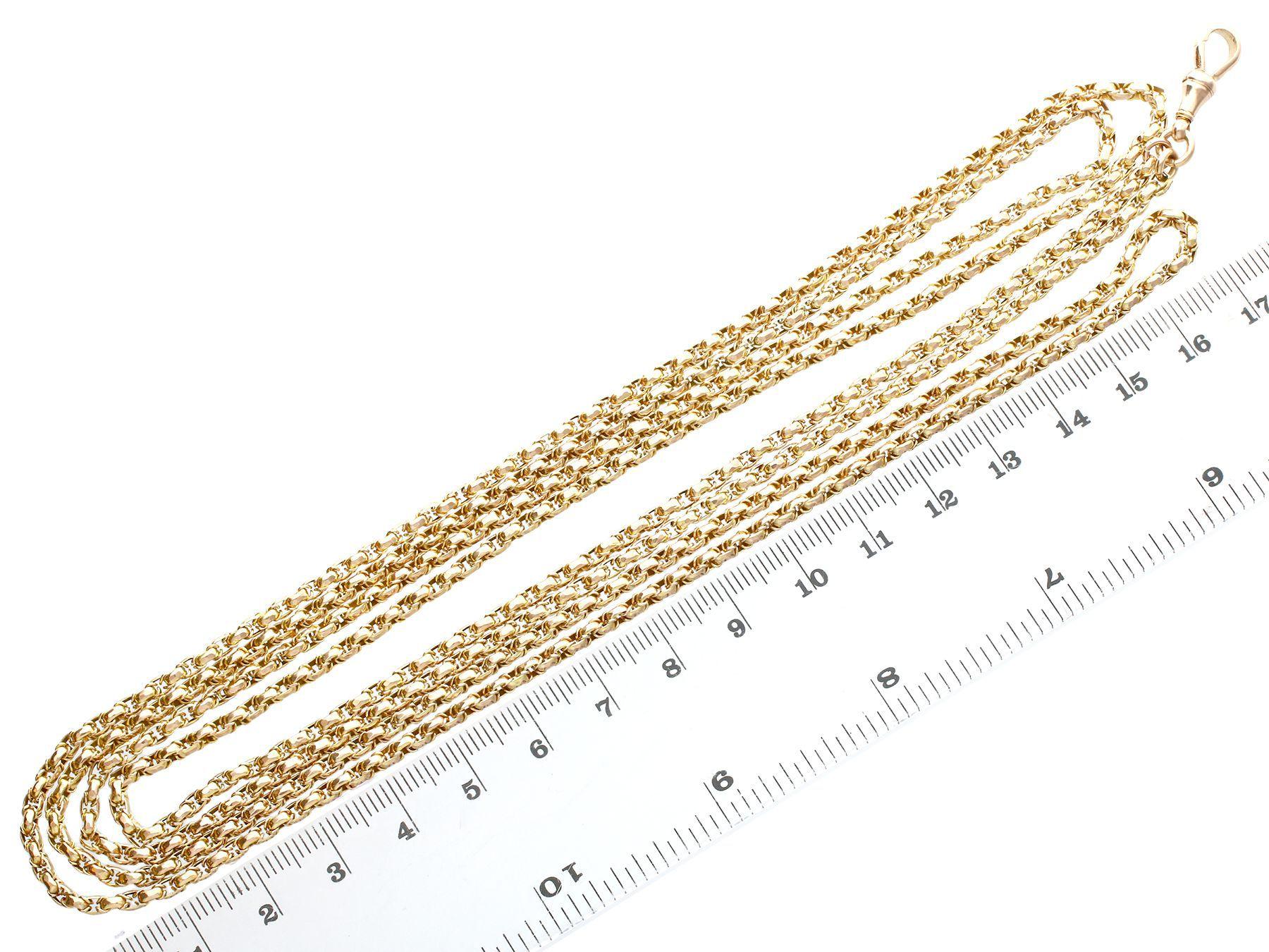 Antique 1890s 9k Yellow Gold Longuard Chain For Sale 3