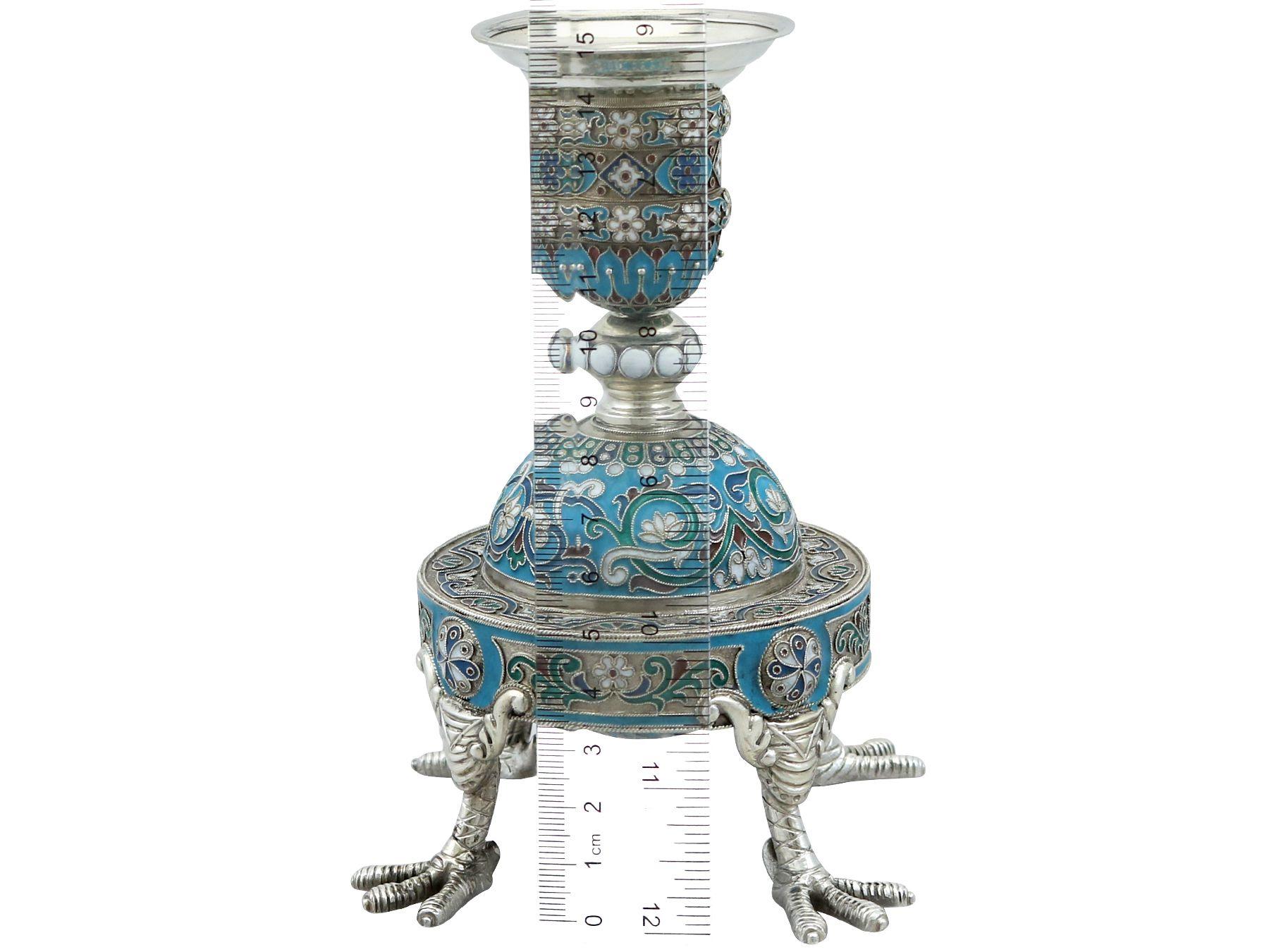 19th Century Russian Silver and Polychrome Cloisonne Enamel  Candle Holders For Sale 8