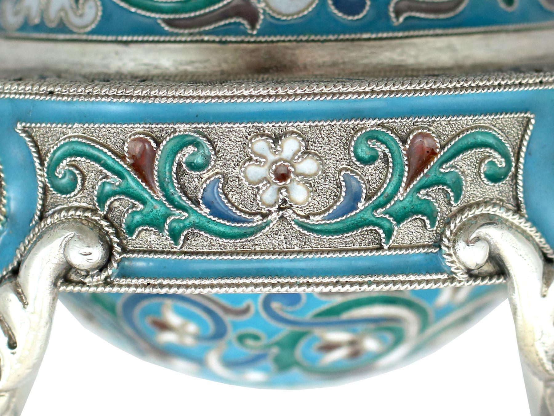 19th Century Russian Silver and Polychrome Cloisonne Enamel  Candle Holders For Sale 1