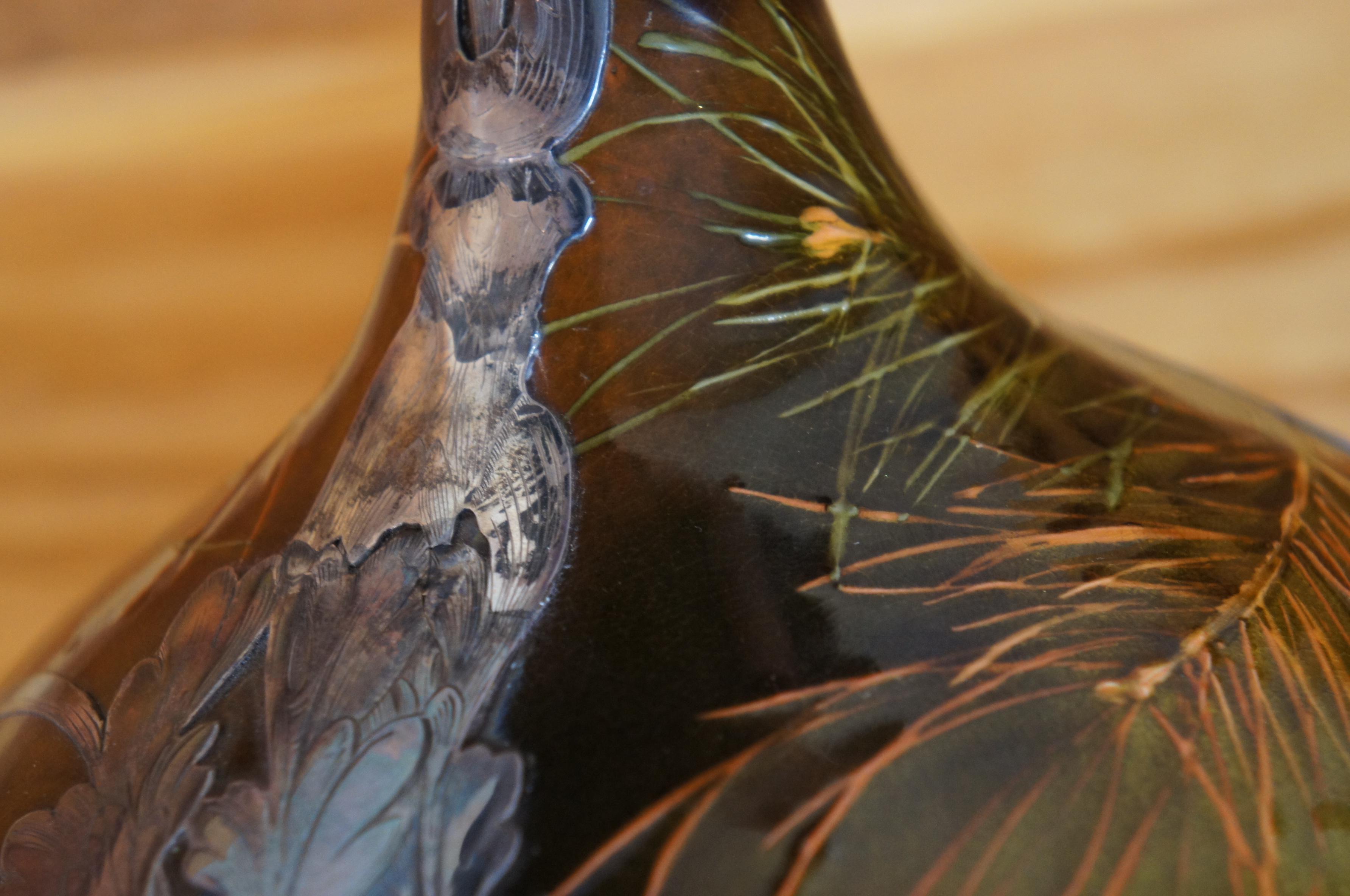 Antico 1893 Amelia Sprague Rookwood Gorham Vaso a sovrapposizione in argento sterling 12
