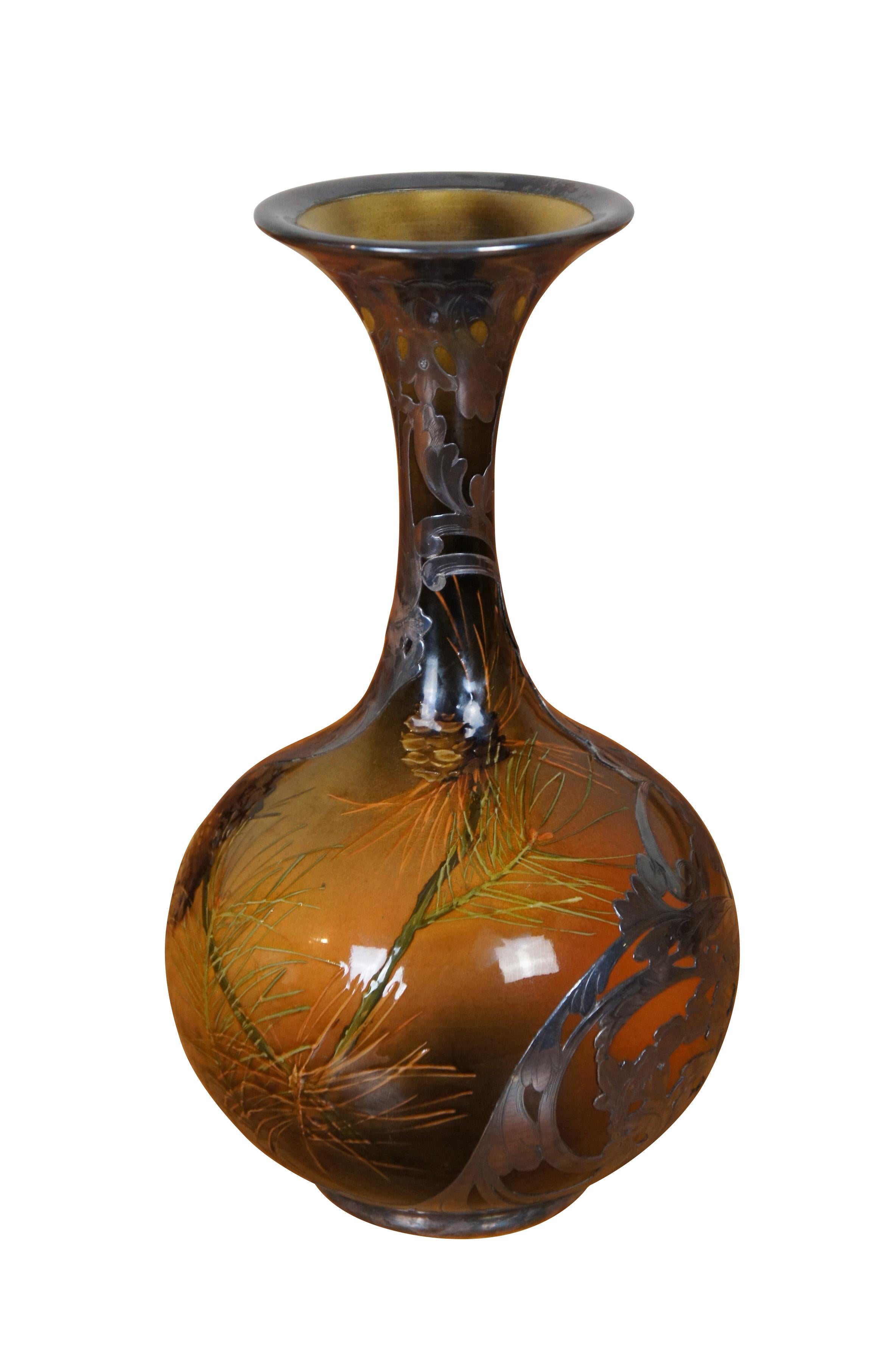 Art Nouveau Antico 1893 Amelia Sprague Rookwood Gorham Vaso a sovrapposizione in argento sterling 12