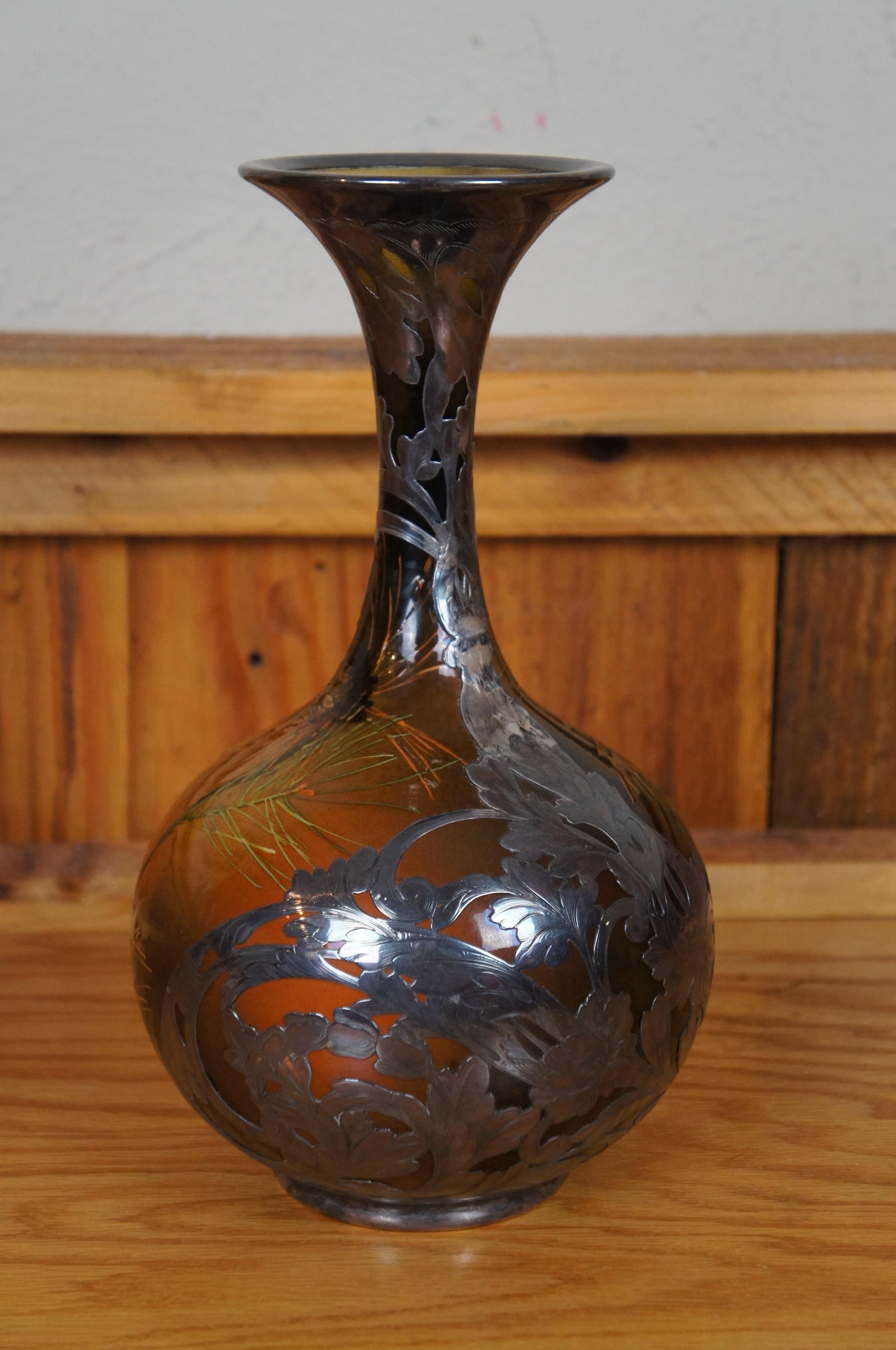 Americano Antico 1893 Amelia Sprague Rookwood Gorham Vaso a sovrapposizione in argento sterling 12
