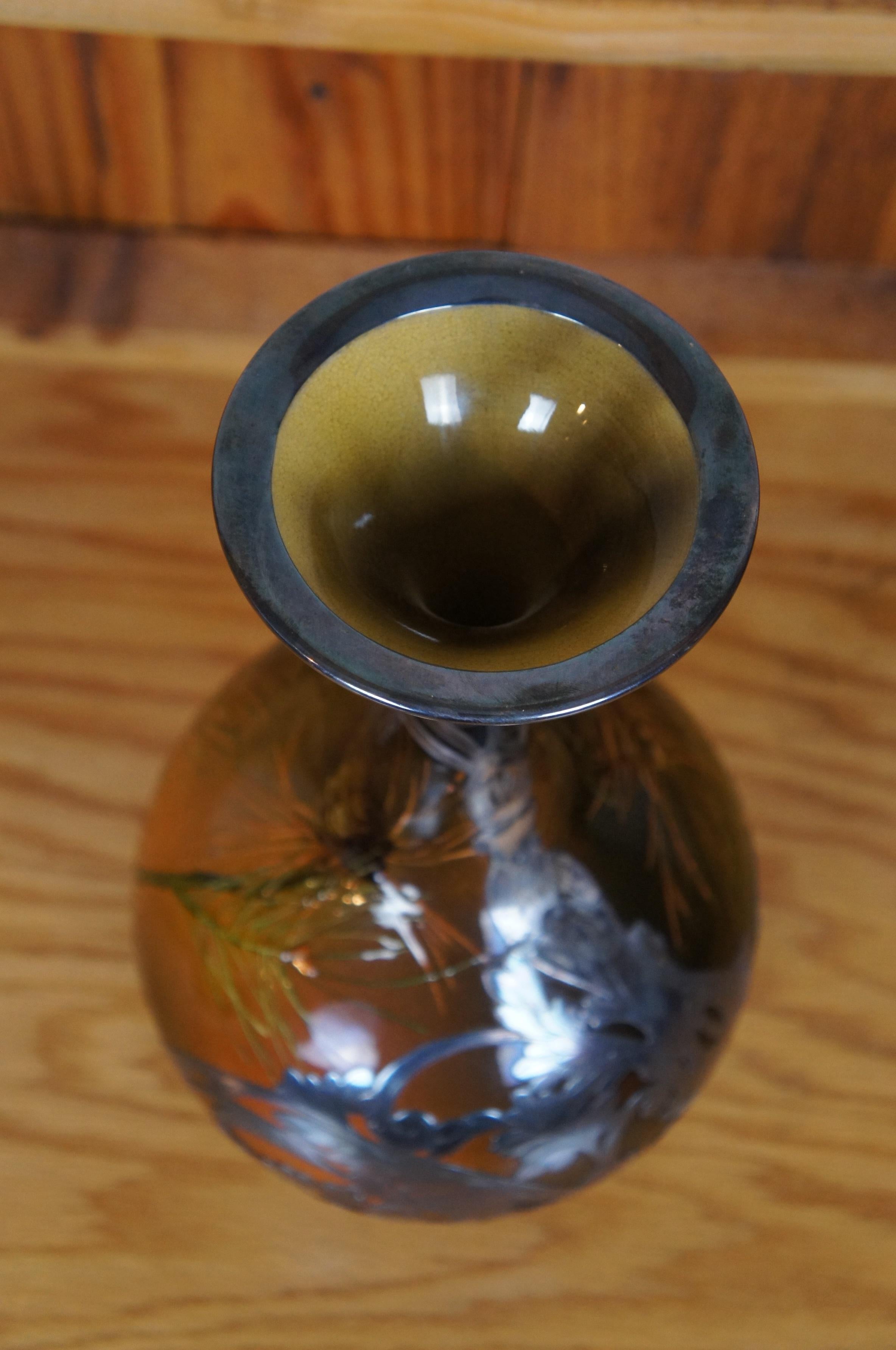 Antico 1893 Amelia Sprague Rookwood Gorham Vaso a sovrapposizione in argento sterling 12