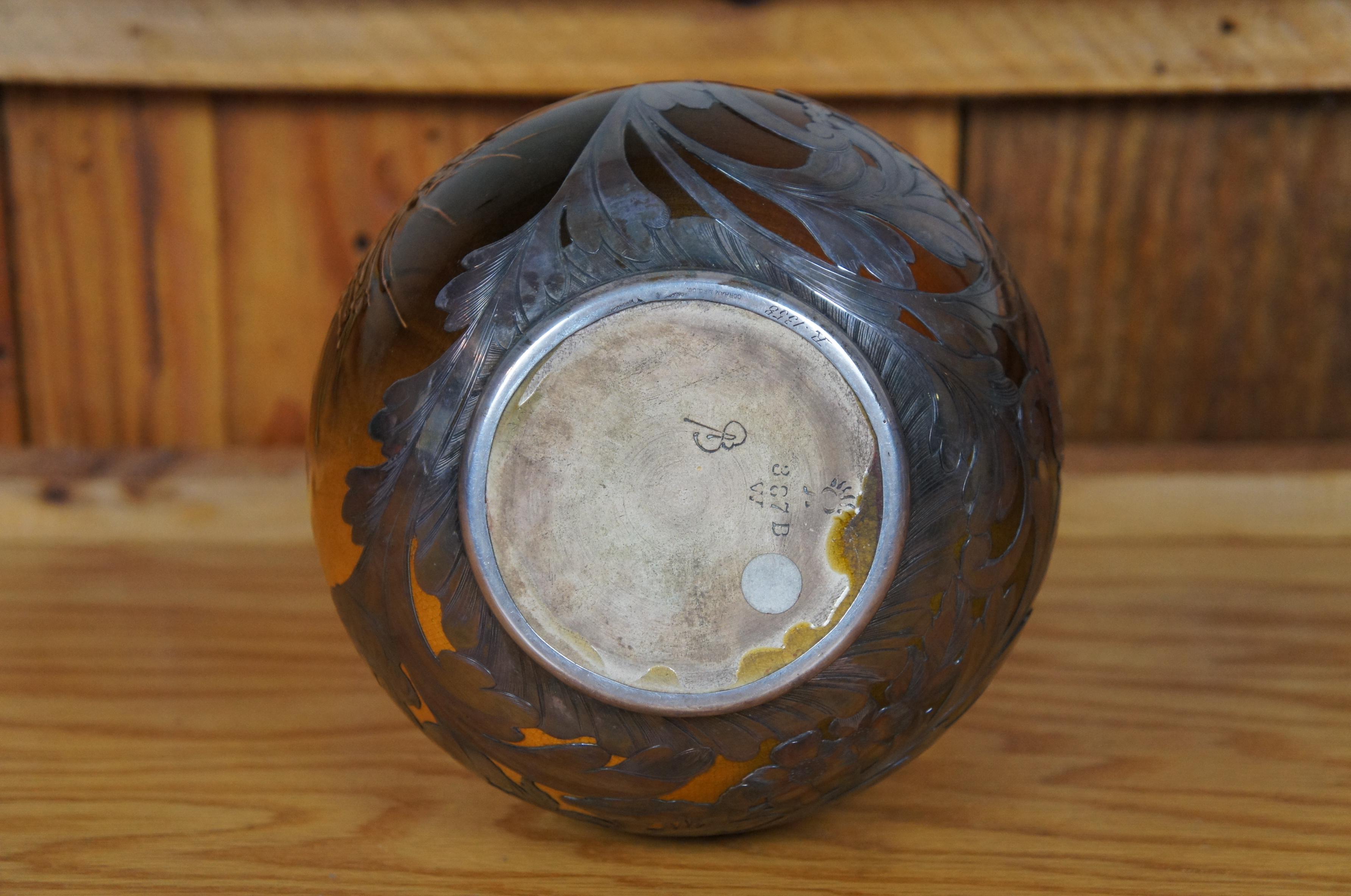 Fine XIX secolo Antico 1893 Amelia Sprague Rookwood Gorham Vaso a sovrapposizione in argento sterling 12