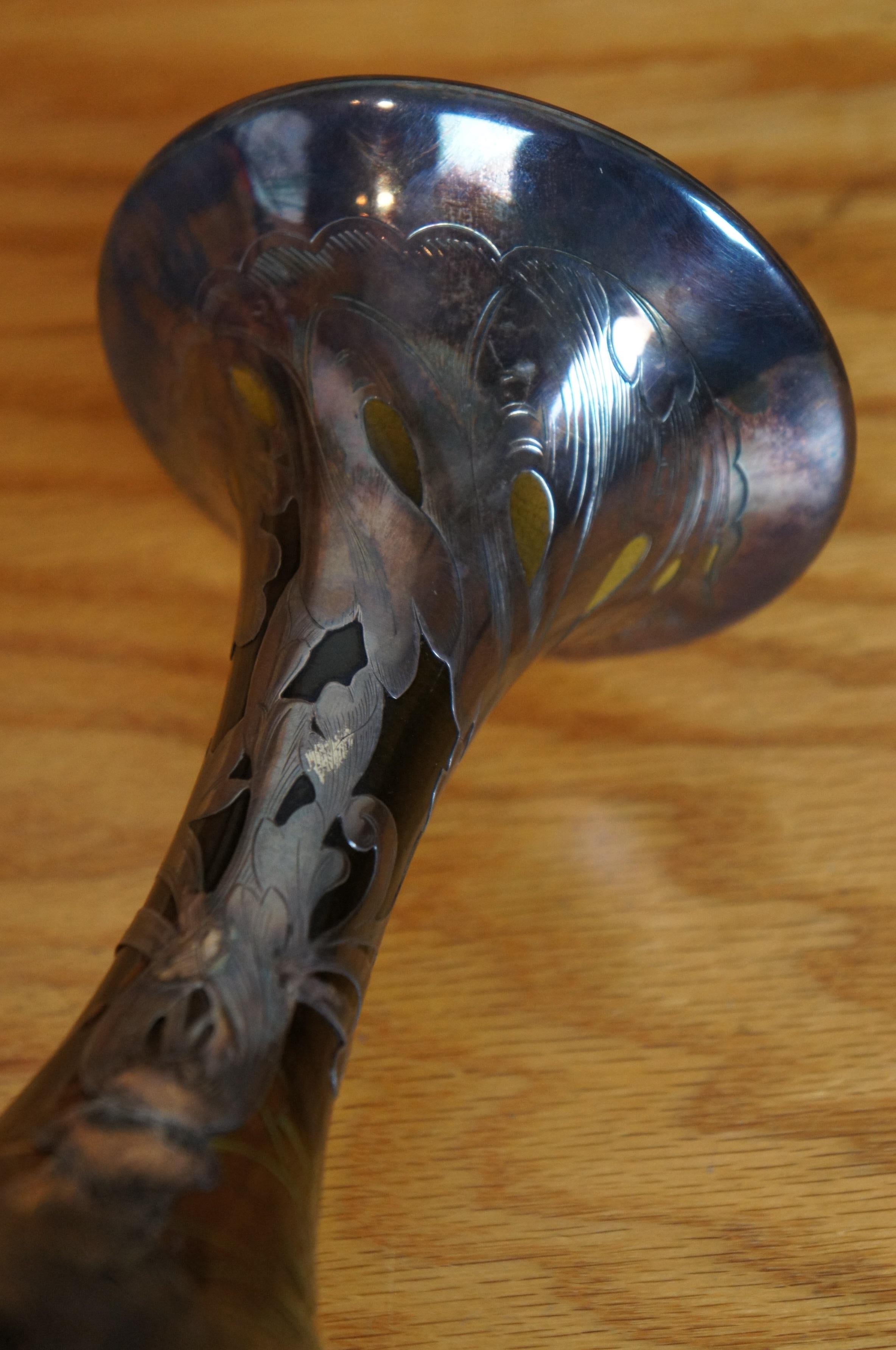 Antico 1893 Amelia Sprague Rookwood Gorham Vaso a sovrapposizione in argento sterling 12