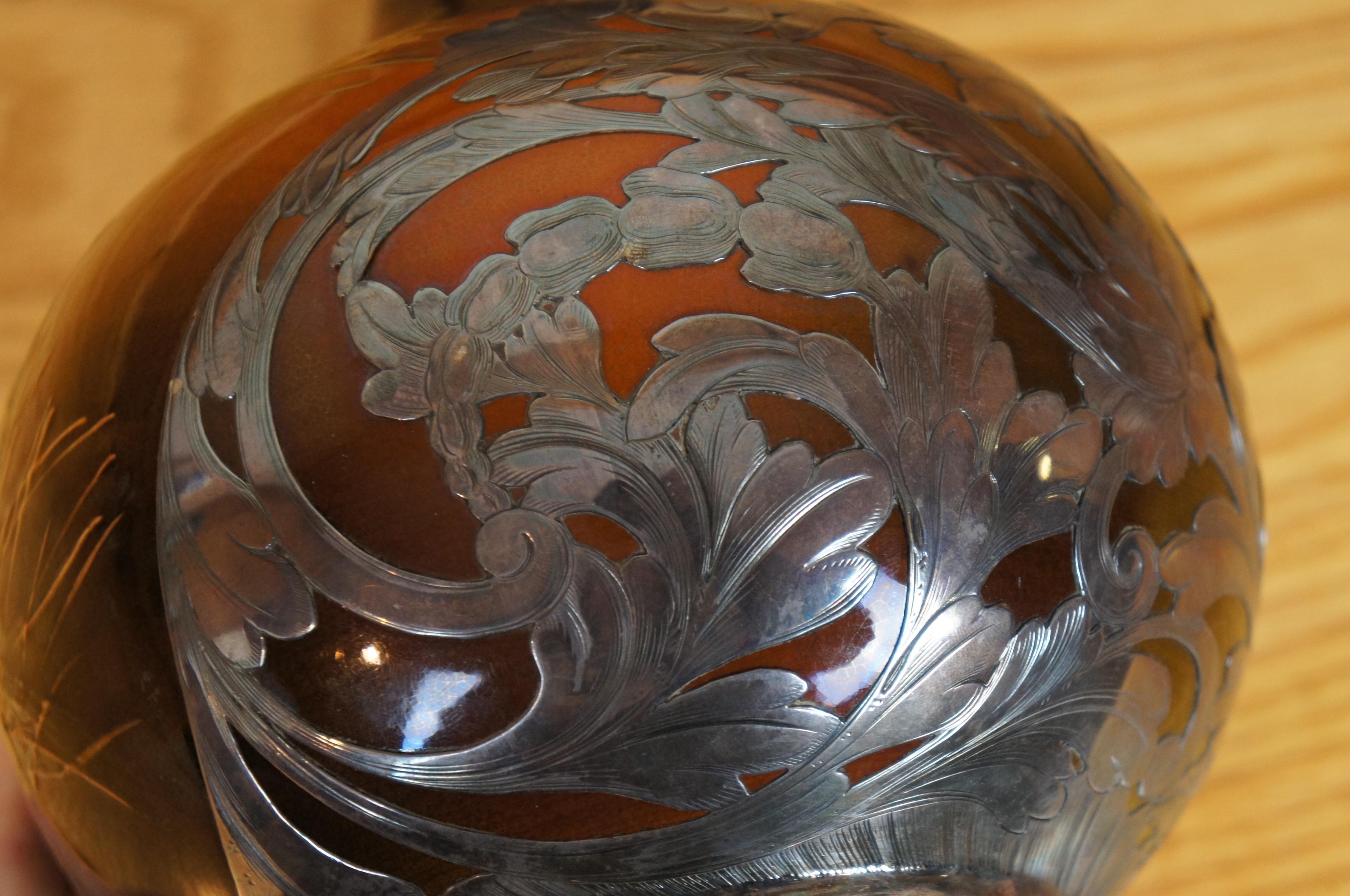 Antico 1893 Amelia Sprague Rookwood Gorham Vaso a sovrapposizione in argento sterling 12