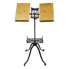 Antique 1895 Adjustable Cast Iron & Oak Bible Dictionary Book Music Stand Holder