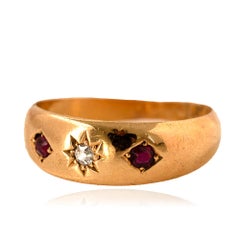 Antiker 1895 Birmingham 18ct Gold Rubin und Diamant Zigeuner Ring
