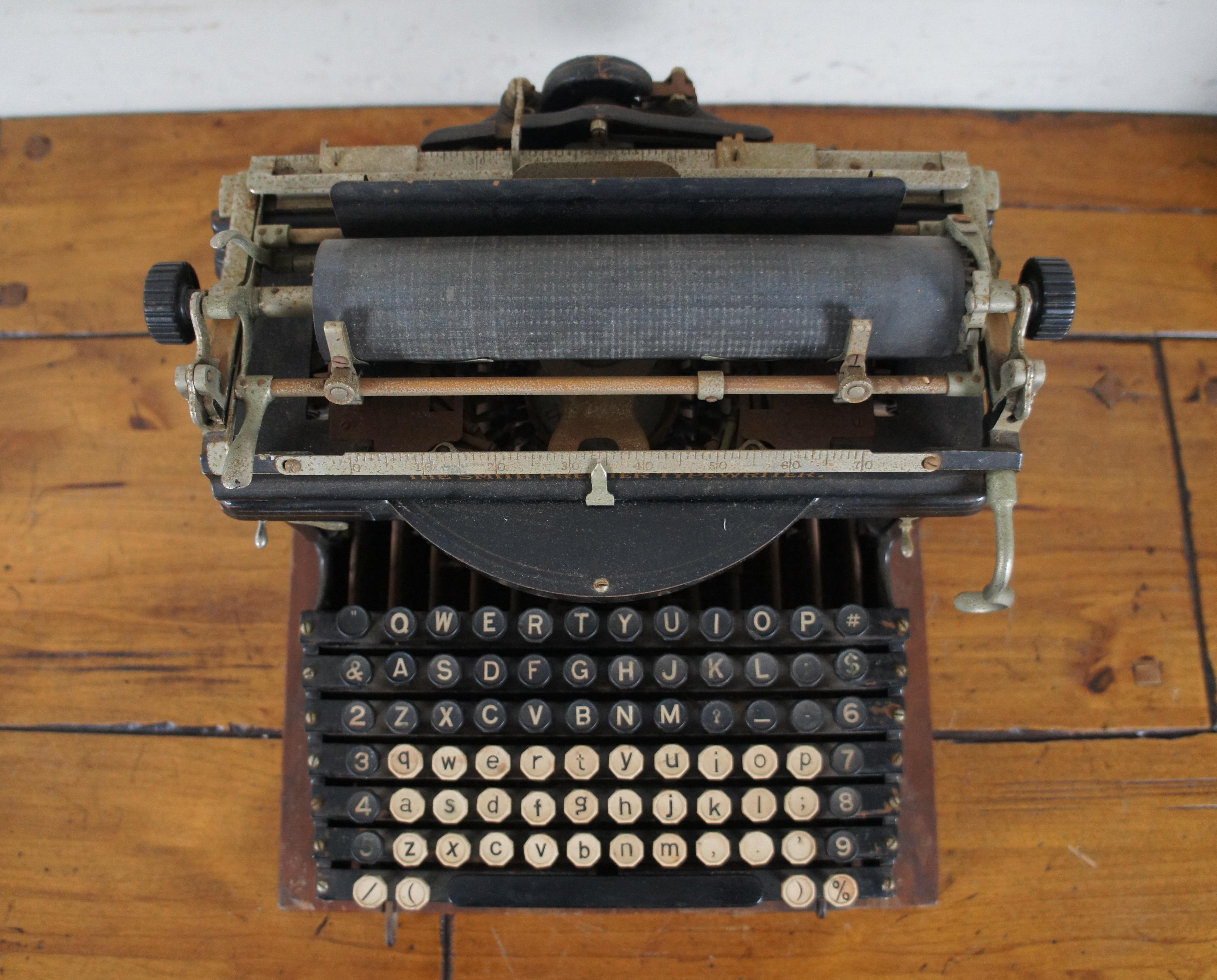 Metal Antique 1896 Smith Premier No 2 Typewriter & Case Double Keyboard 15