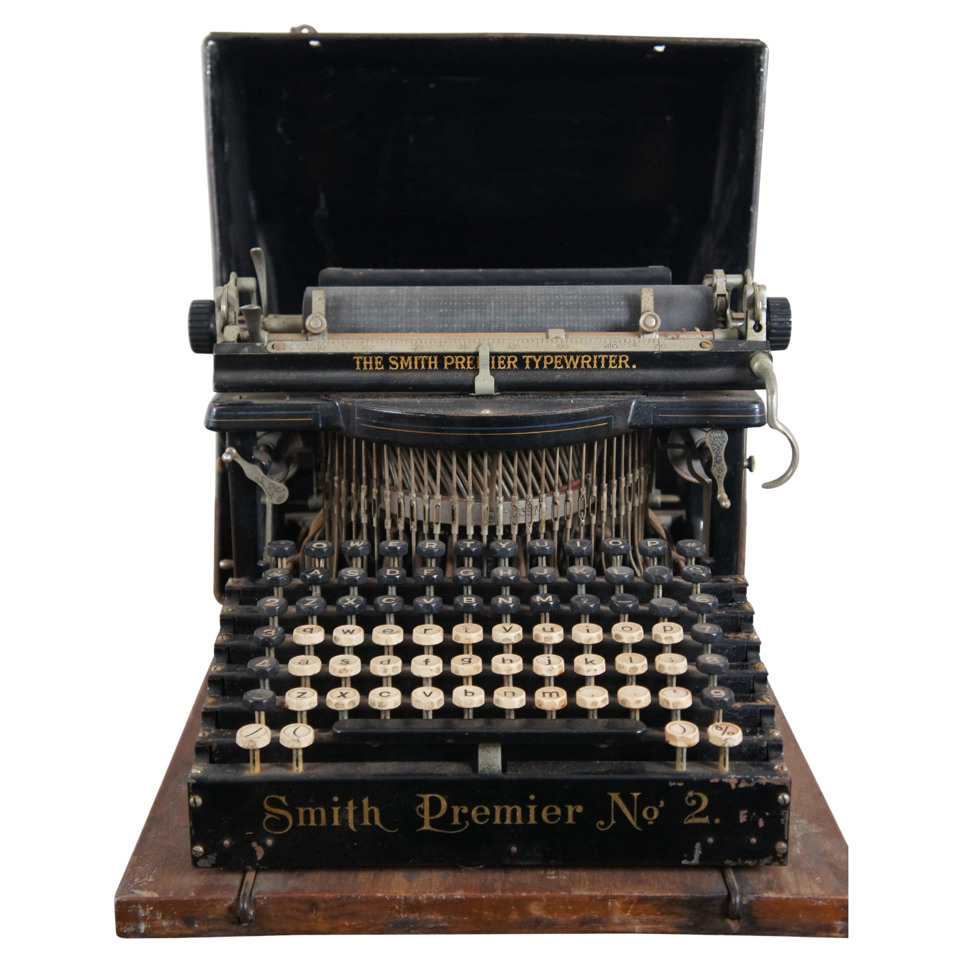 Antique 1896 Smith Premier No 2 Typewriter & Case Double Keyboard 15"