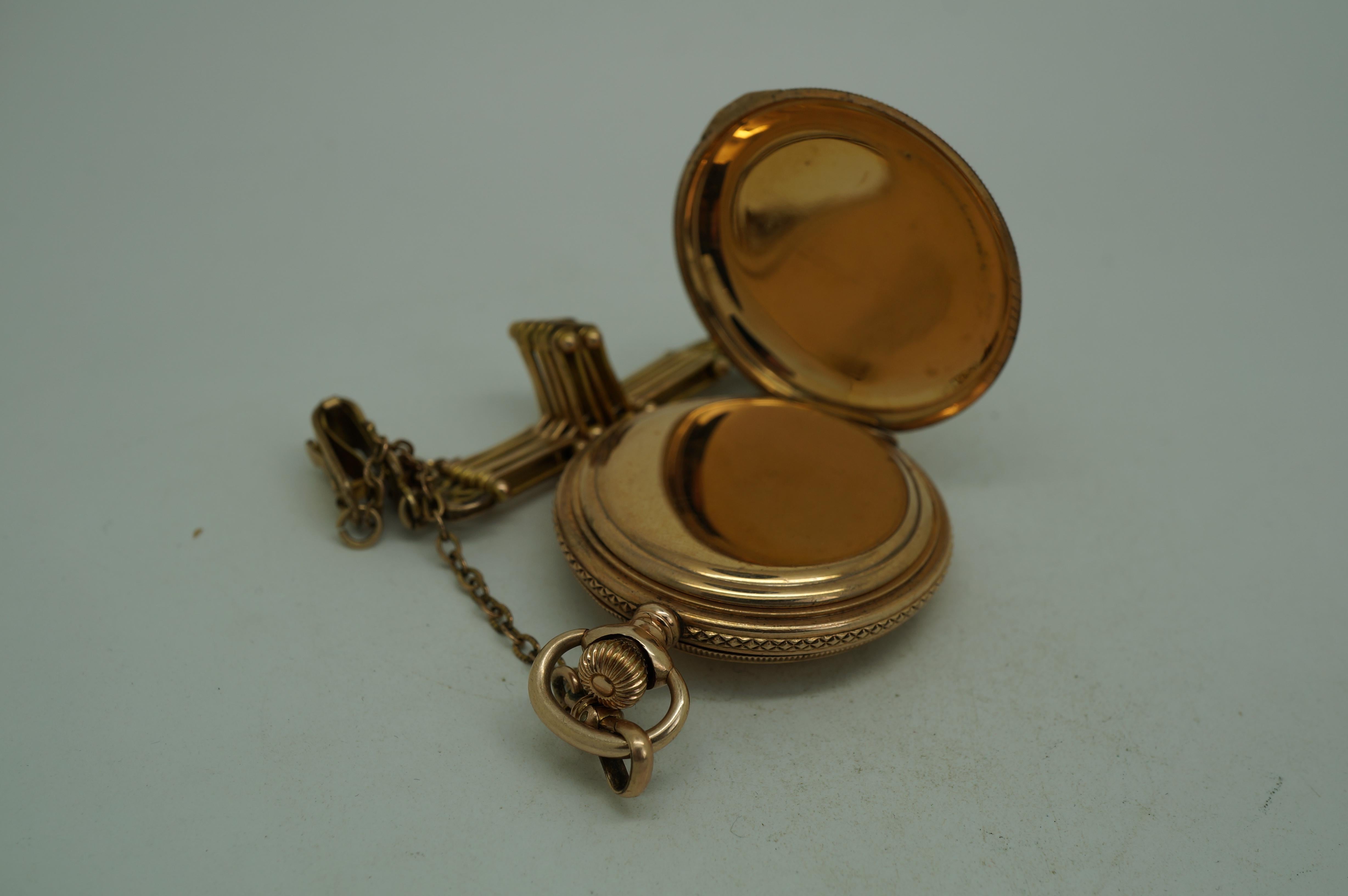 Antique 1897 American Waltham 14K Gold Seaside 7J 6s Pocket Watch & Chain For Sale 5