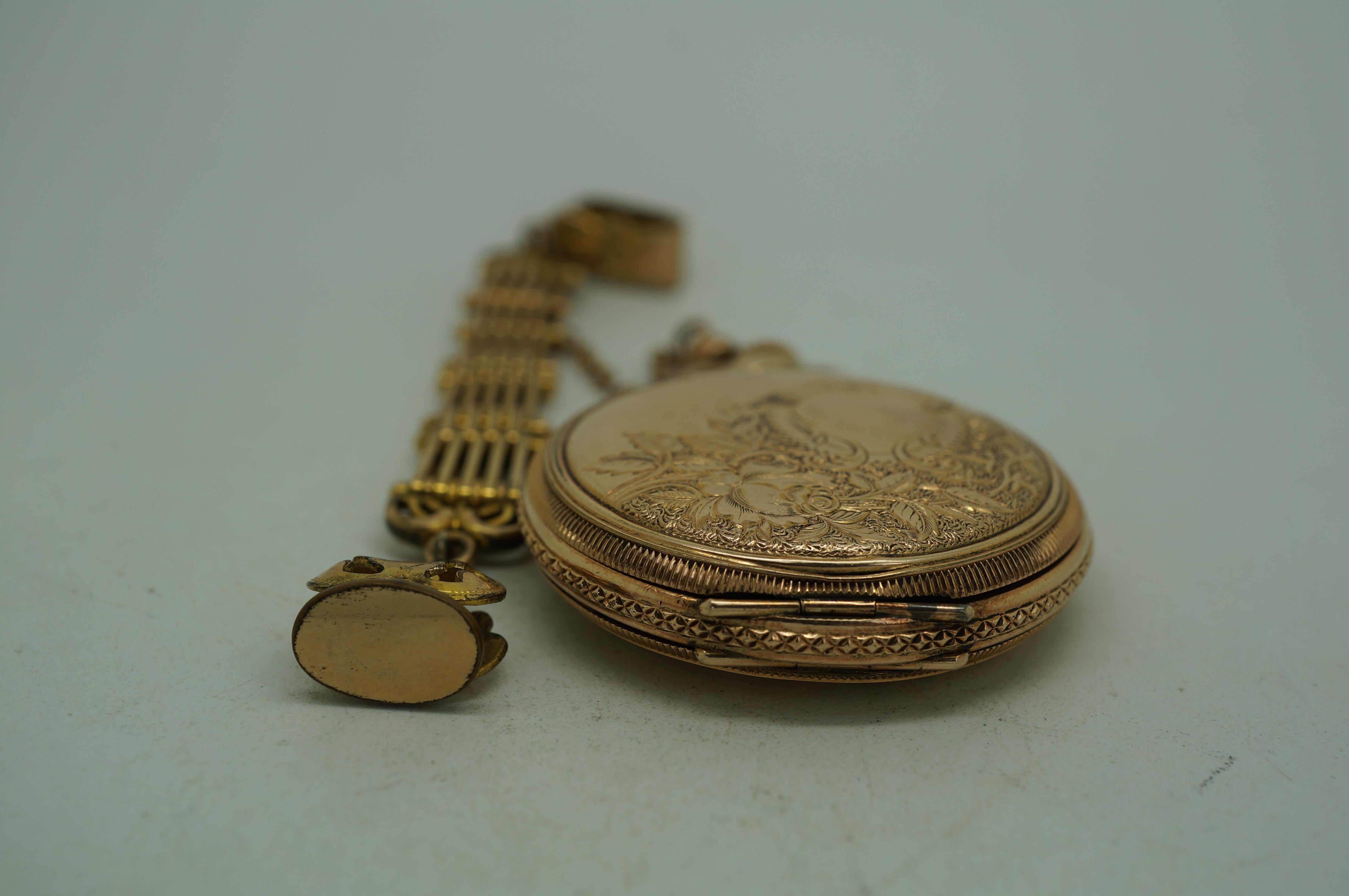 Antique 1897 American Waltham 14K Gold Seaside 7J 6s Pocket Watch & Chain In Good Condition For Sale In Dayton, OH