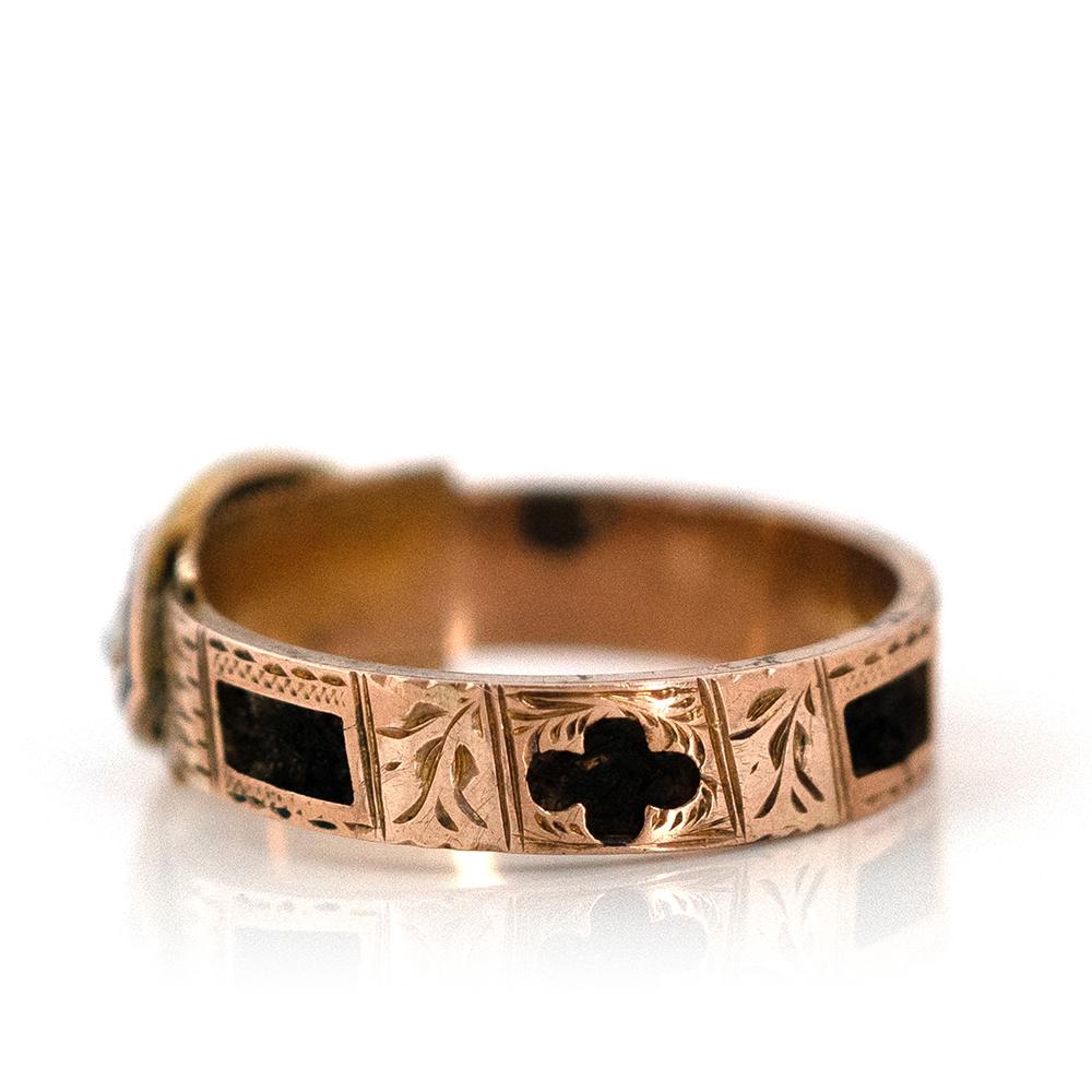 Antike 1897 Emaille Haar 9ct Gold Trauer Ring im Zustand „Gut“ im Angebot in London, GB