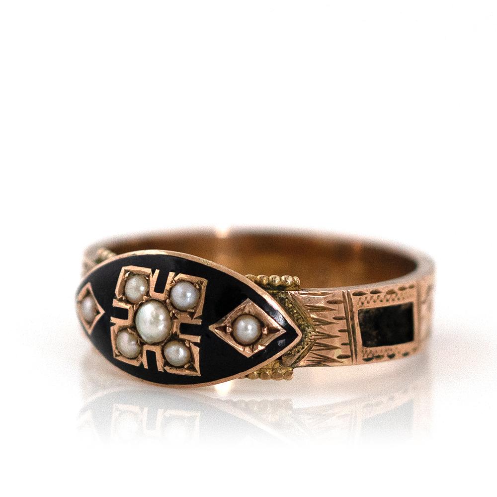 Antike 1897 Emaille Haar 9ct Gold Trauer Ring Damen im Angebot
