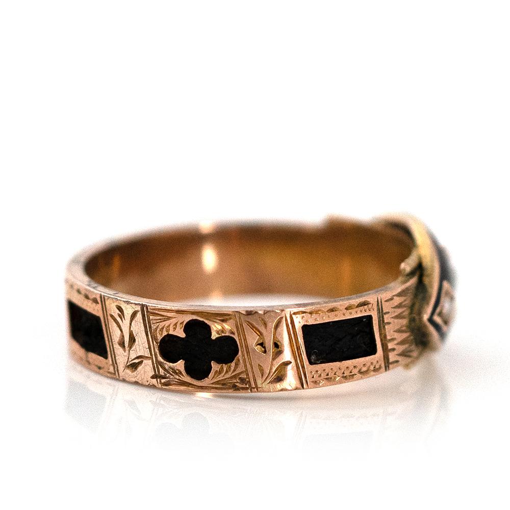 Antike 1897 Emaille Haar 9ct Gold Trauer Ring im Angebot 2