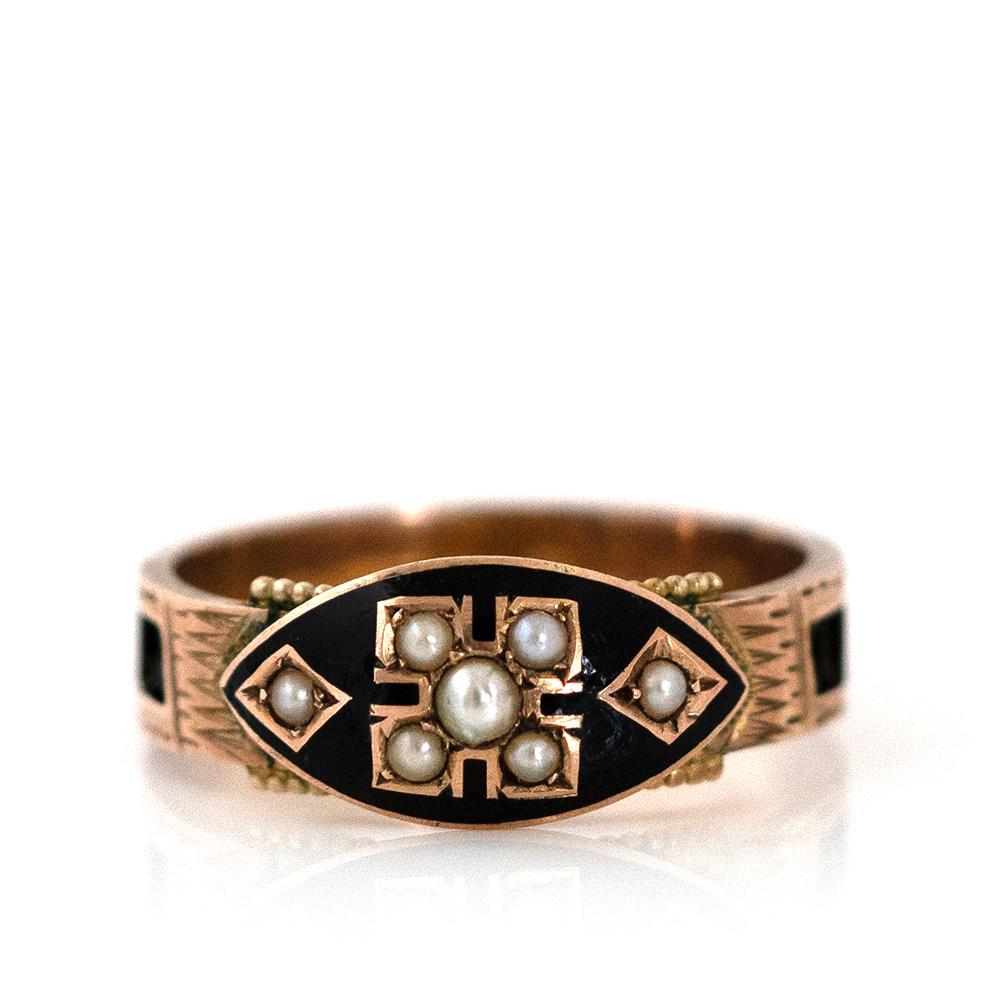 Antike 1897 Emaille Haar 9ct Gold Trauer Ring im Angebot 3