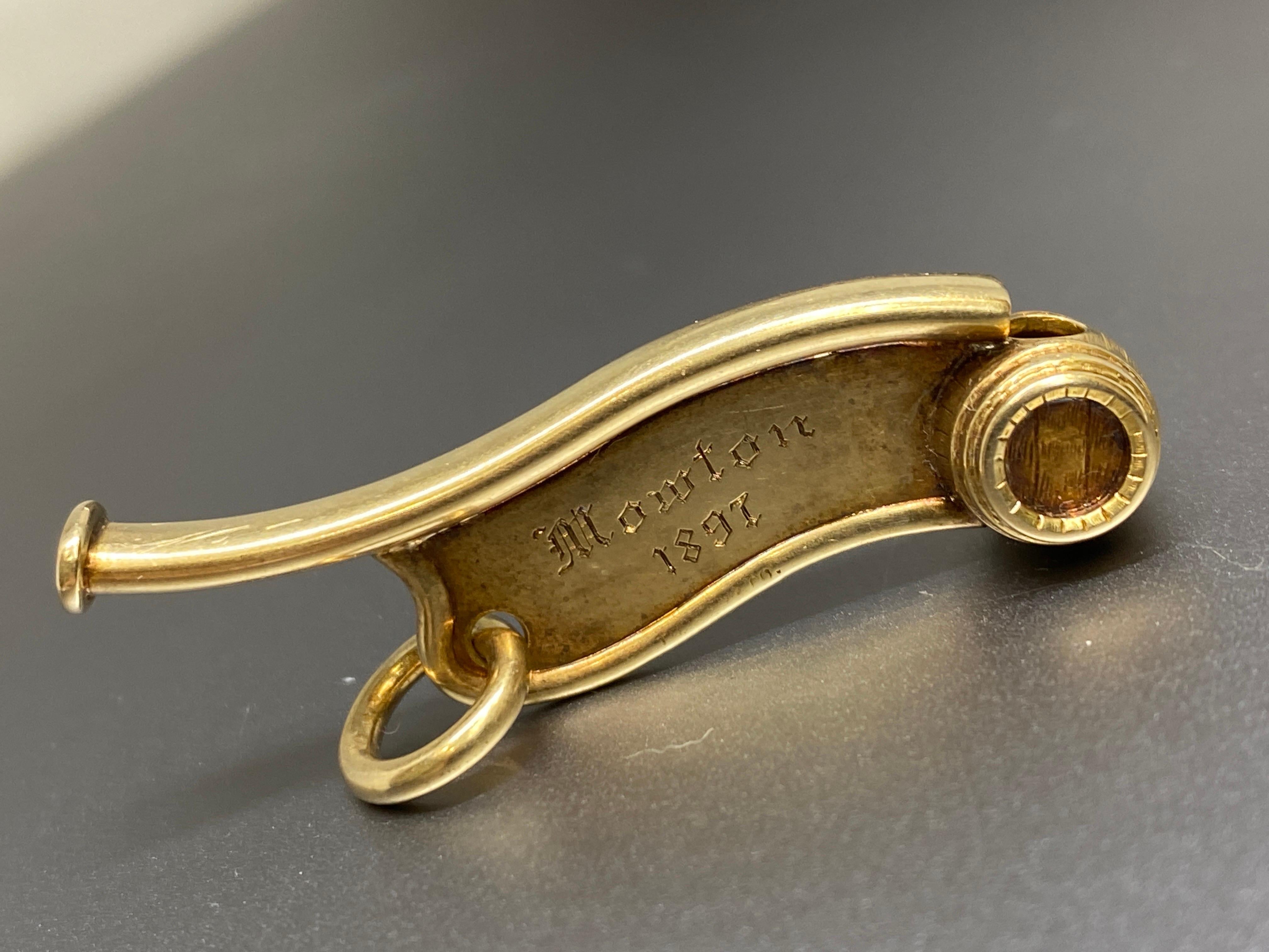 Antique 1897 Rare Tiffany & Co. 14k Yellow Gold Bosun Call, Boatswain Whistle  10