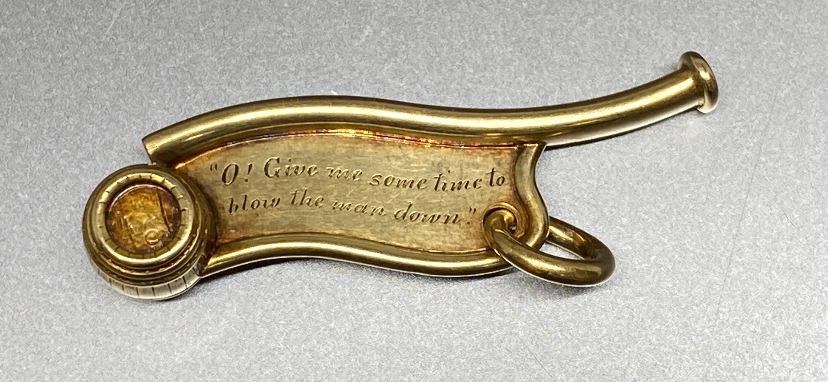 This is a very rare example of a solid gold 18k yellow gold bosun call or boatswain whistle made by Tiffany & Co.

A bosun or boatswain ranks as the top position or petty officer on the deck of a boat and these whistles were used to communicate to