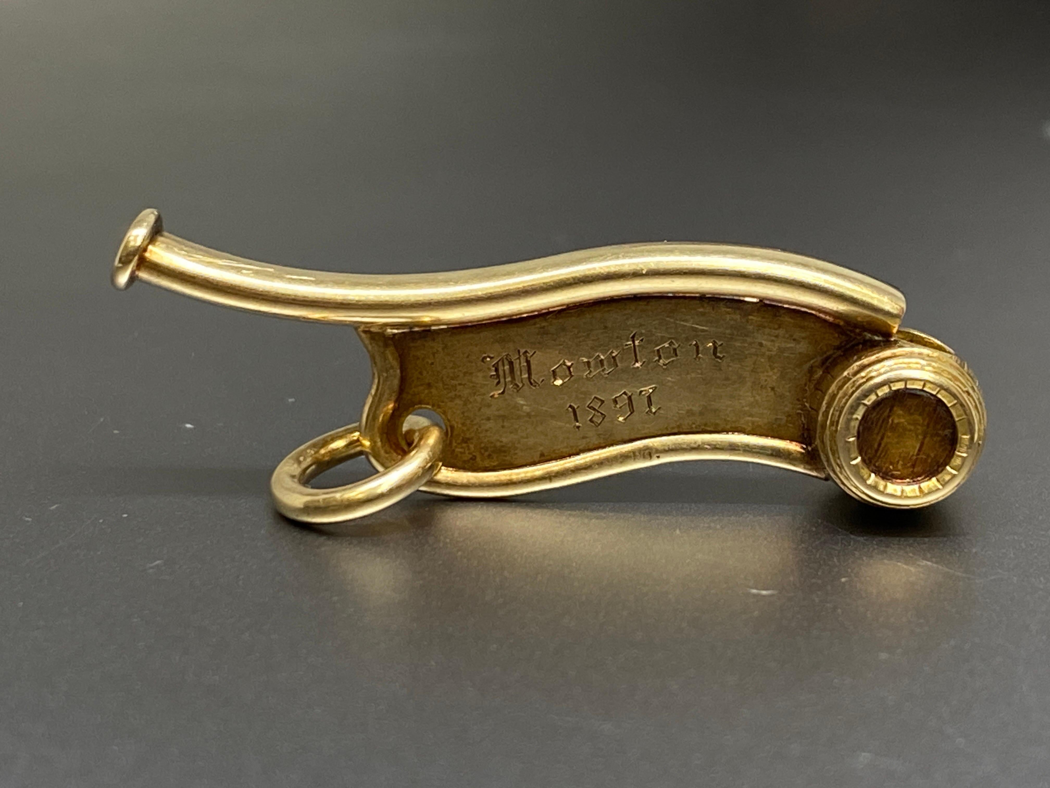 Antique 1897 Rare Tiffany & Co. 14k Yellow Gold Bosun Call, Boatswain Whistle  In Good Condition In Bernardsville, NJ