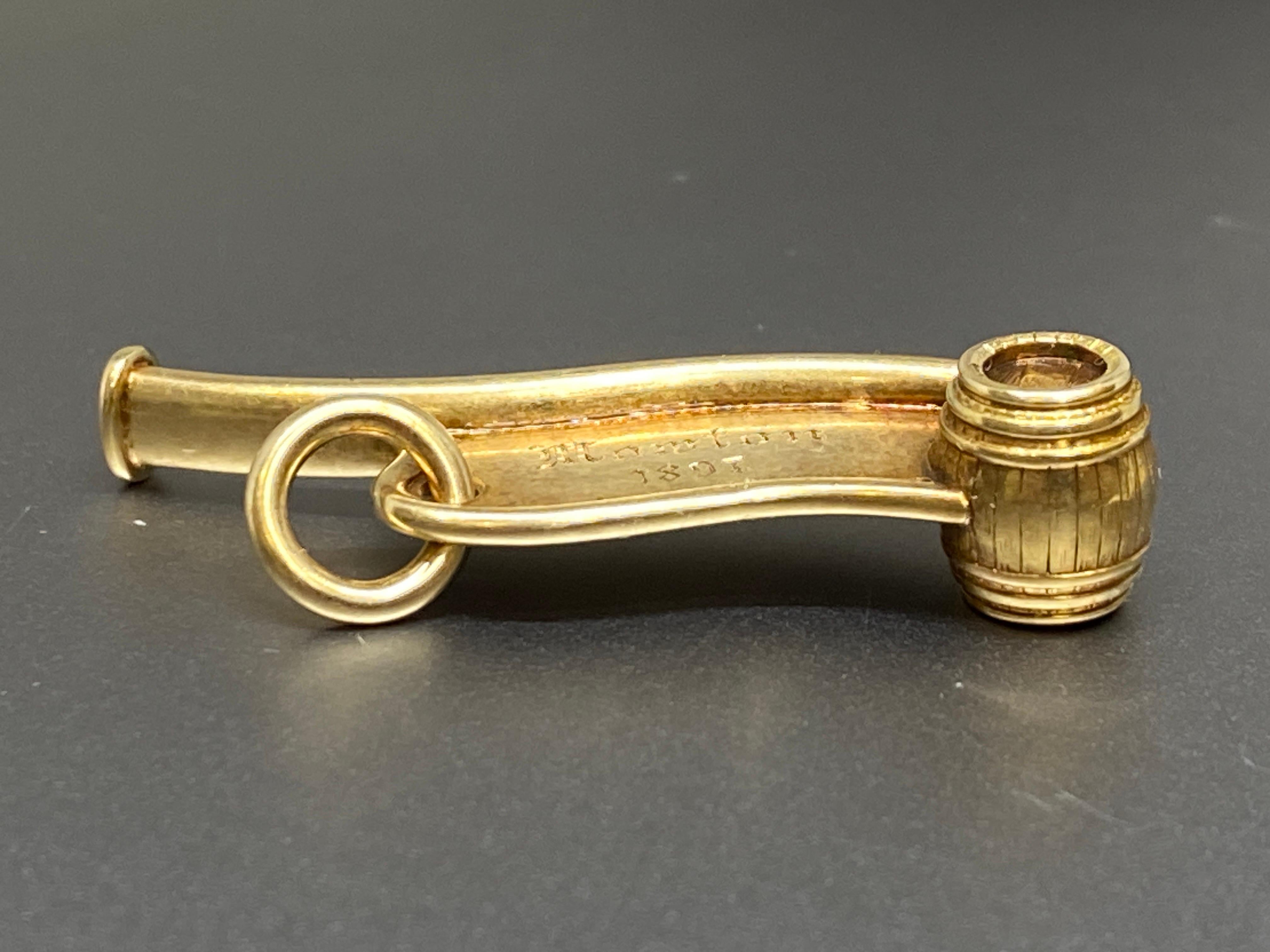Antique 1897 Rare Tiffany & Co. 14k Yellow Gold Bosun Call, Boatswain Whistle  1