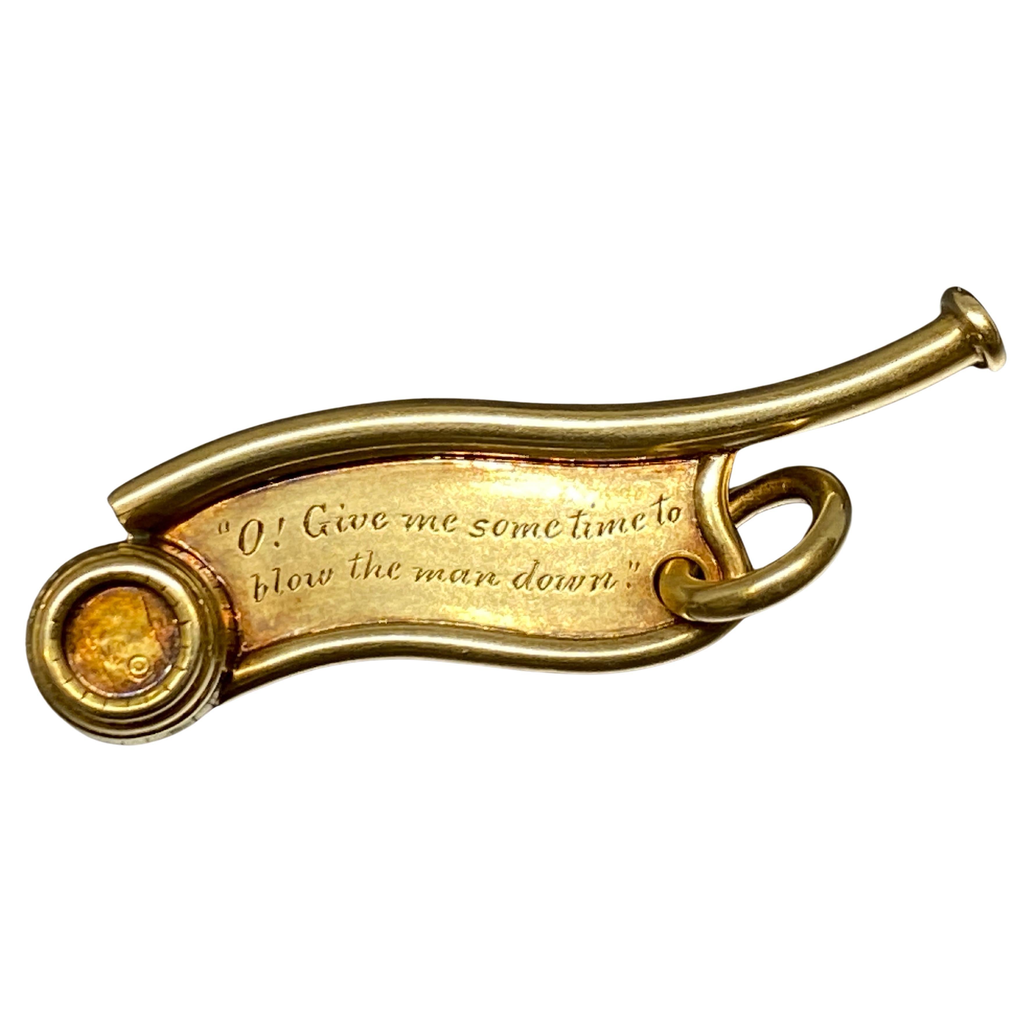 Antique 1897 Rare Tiffany & Co. 14k Yellow Gold Bosun Call, Boatswain Whistle 