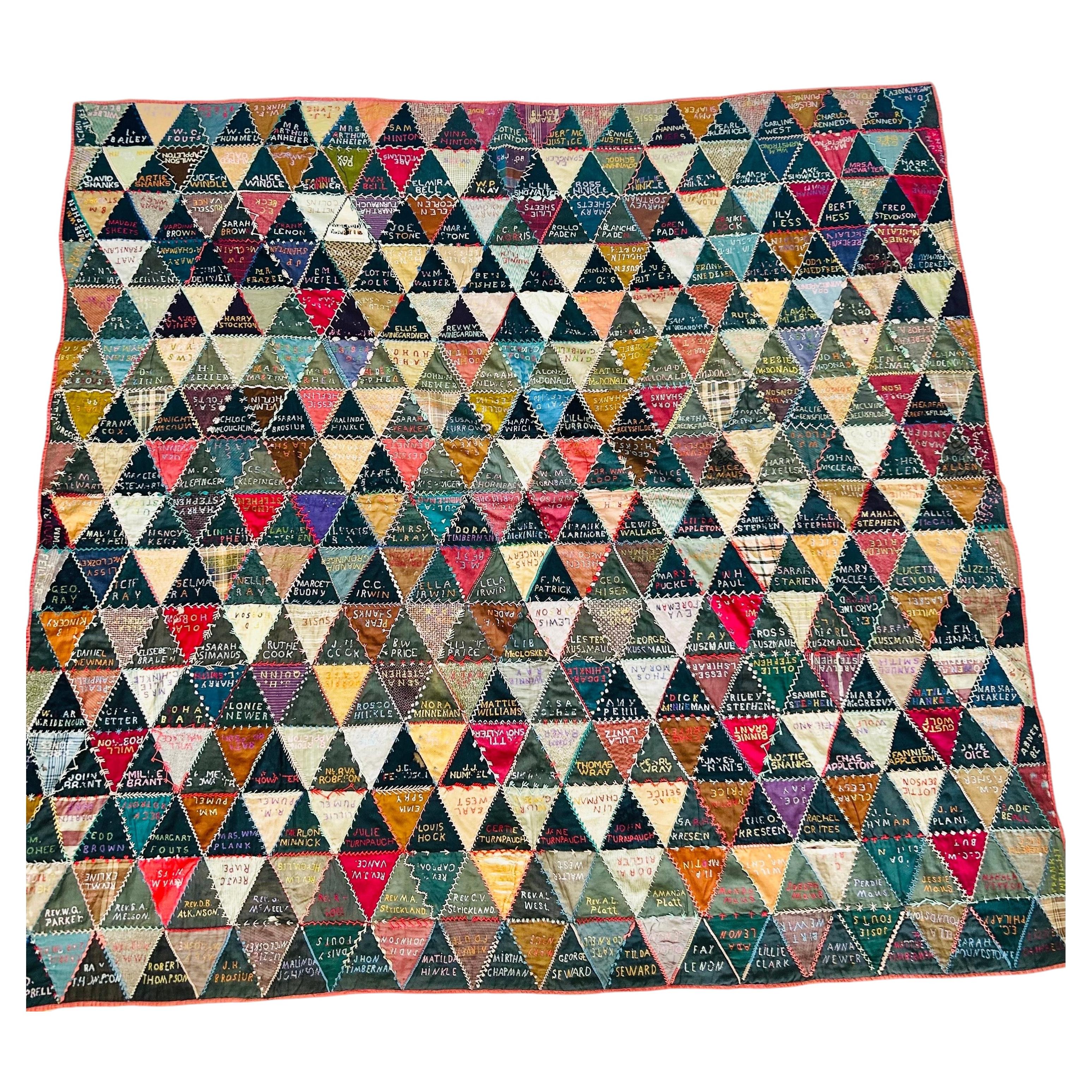 Antiker viktorianischer Signatur-Quilt von 1897 – Religionsgeschichte in Indiana