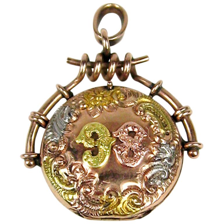Antique 1898 Locket Tri Colored Gold Victorian perfume For Sale