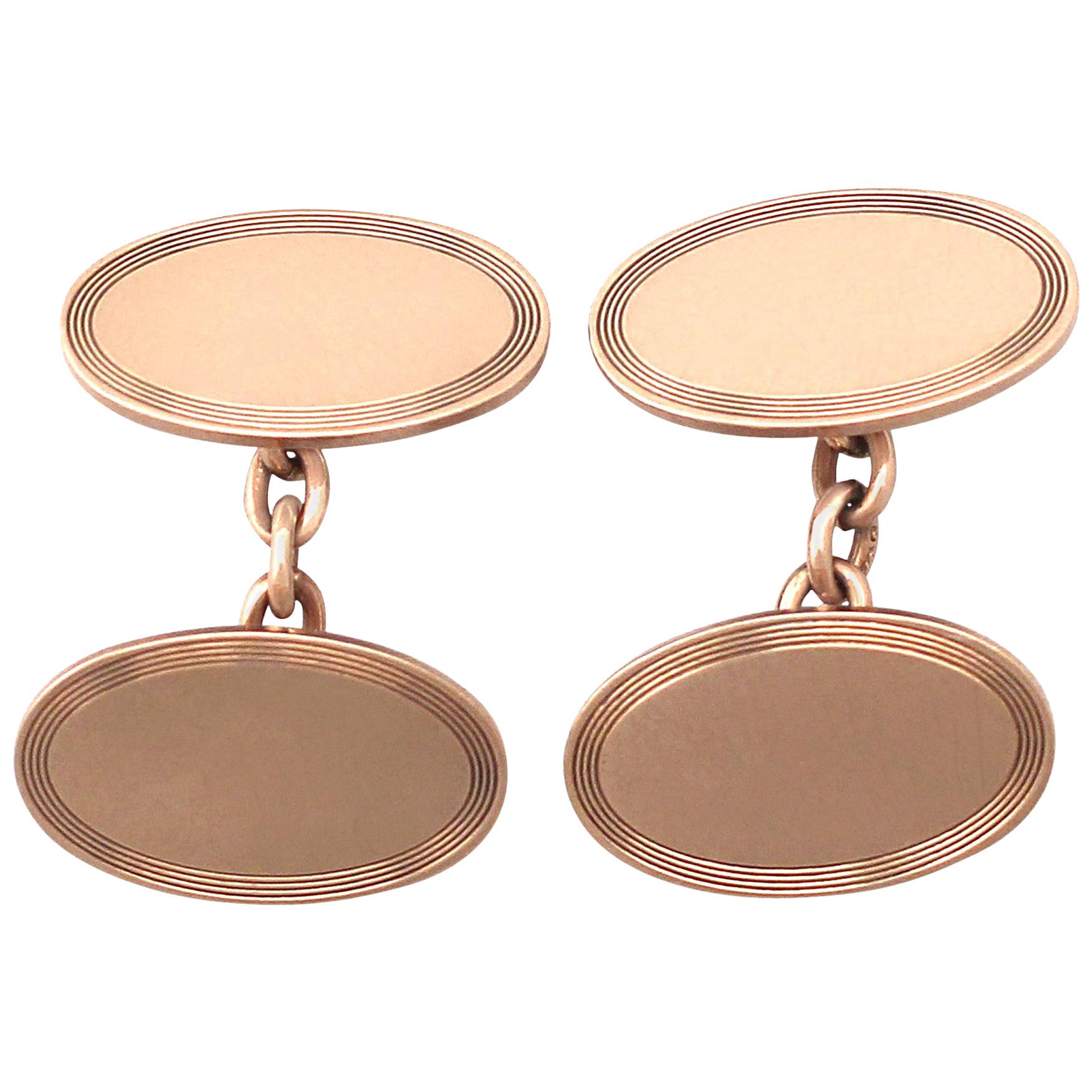 Vintage Rose Gold Cufflinks, Hand Engraved, Hallmarked Birmingham, 1928