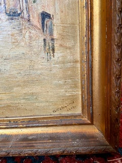 Antique 1899 Oil Painting San Giorgio Dei Greci Church Bell Tower Venice Italy