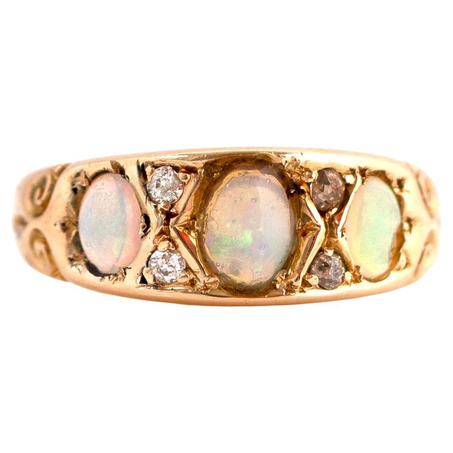 Antique 1899 Opal Diamond 18ct Gold Ring For Sale