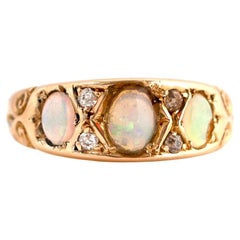 Antique 1899 Opal Diamond 18ct Gold Ring