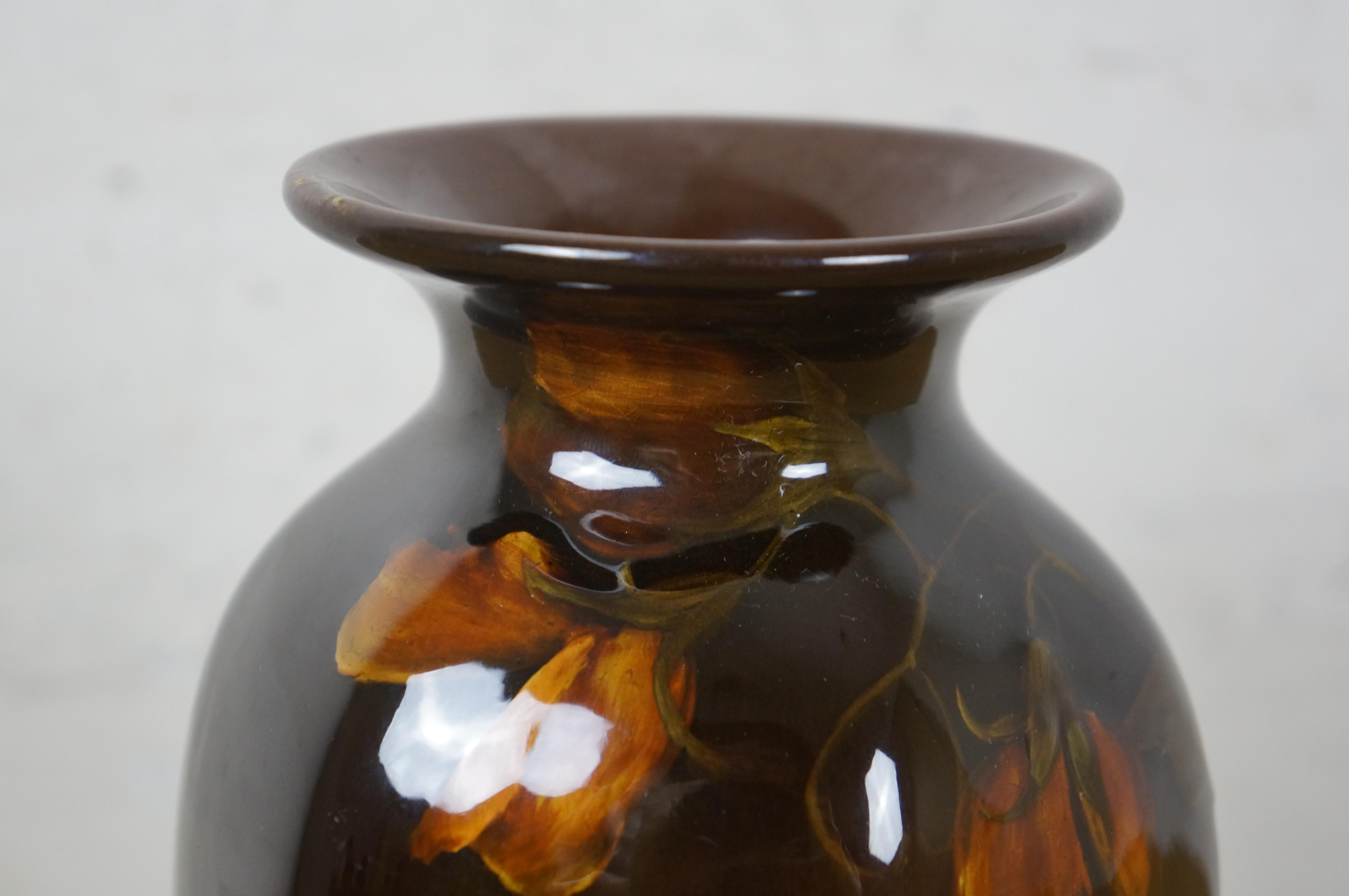 Antique 1899 Rookwood Pottery E.T. Hurley Orange Brown Floral Vase Urne 705 8