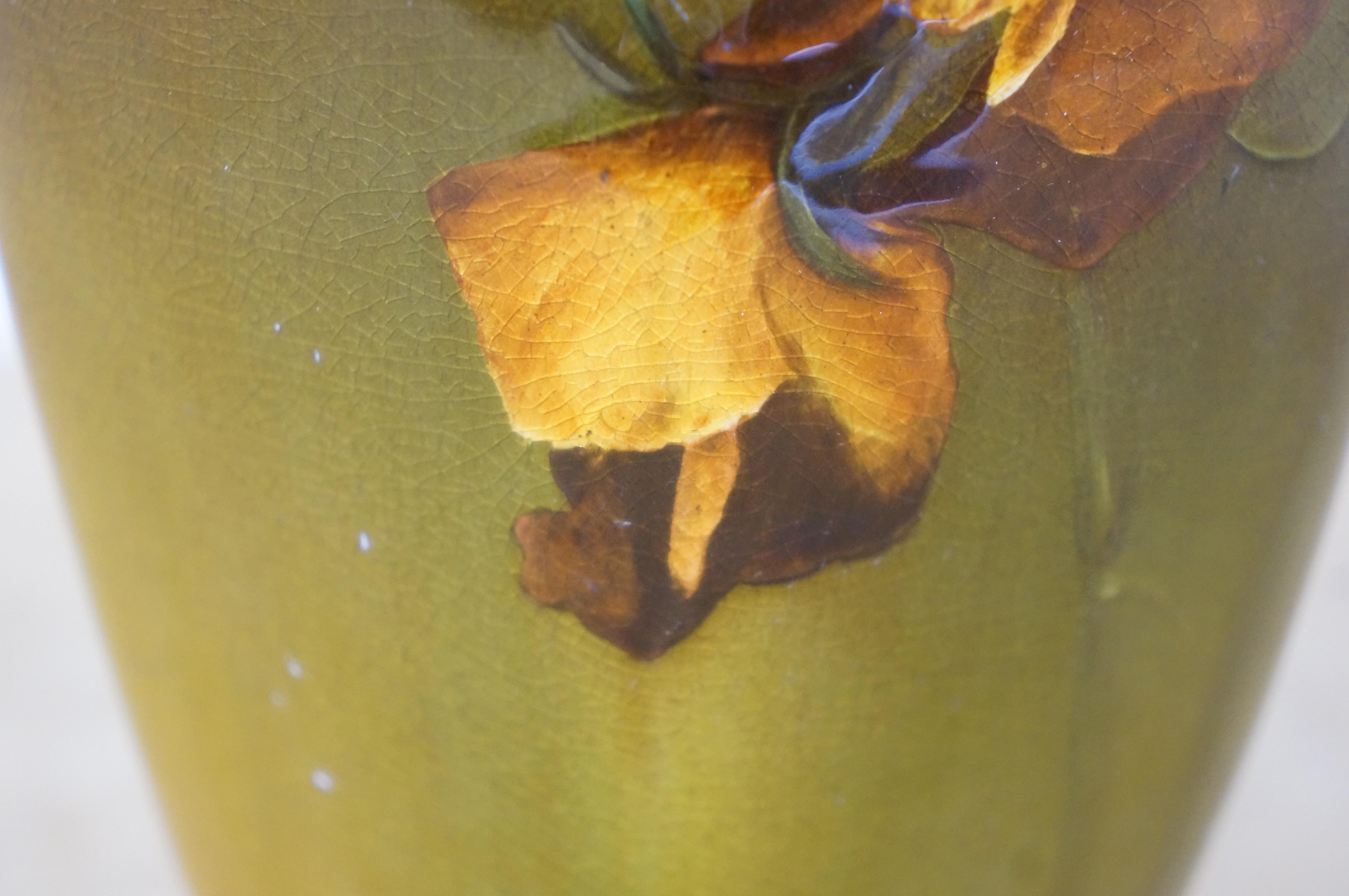 Antique 1899 Rookwood Pottery E.T. Hurley Orange Brown Floral Vase Urne 705 8