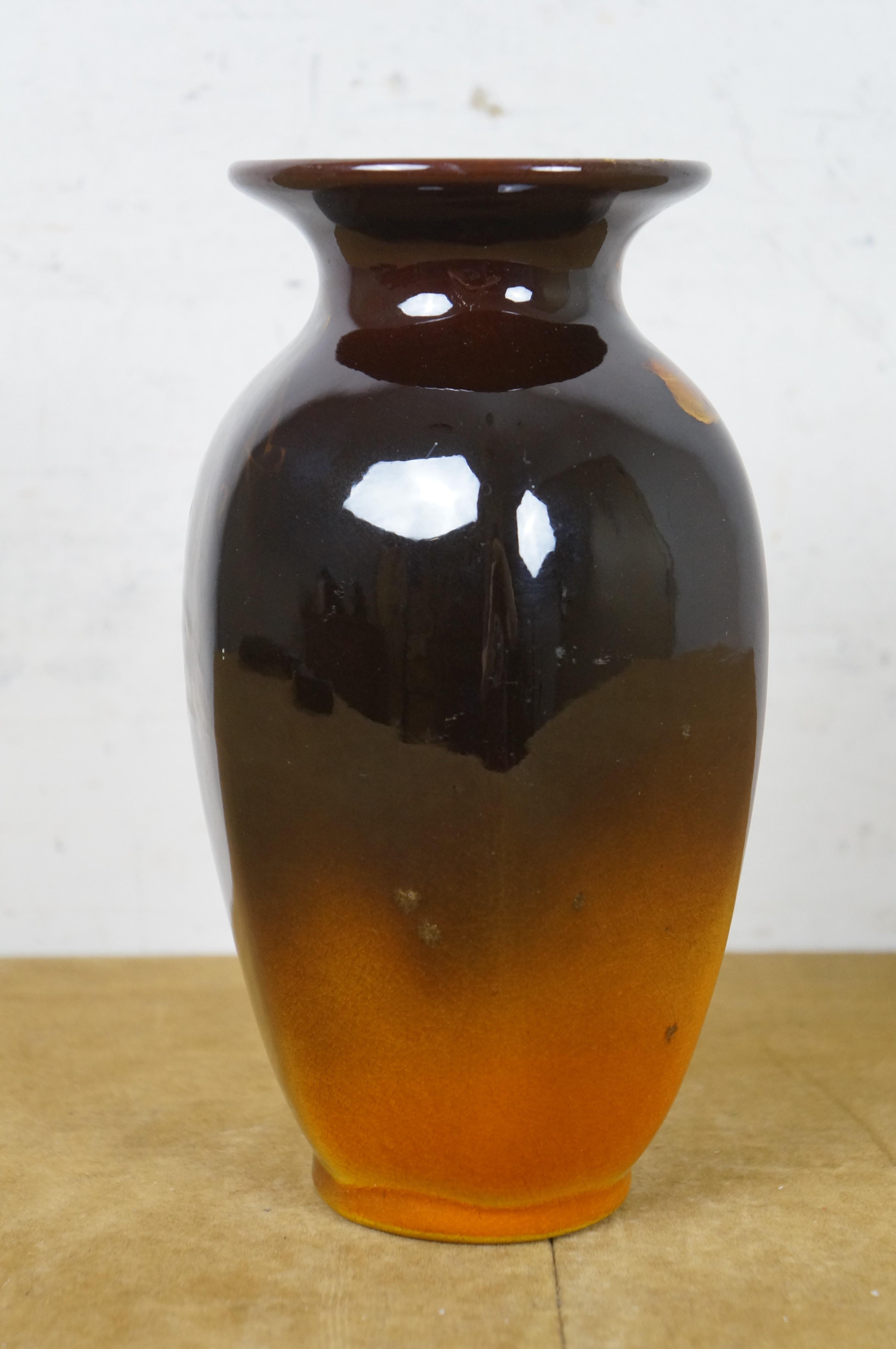 Américain Antique 1899 Rookwood Pottery E.T. Hurley Orange Brown Floral Vase Urne 705 8