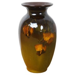 Antique 1899 Rookwood Pottery E.T. Hurley Orange Brown Floral Vase Urn 705 8"