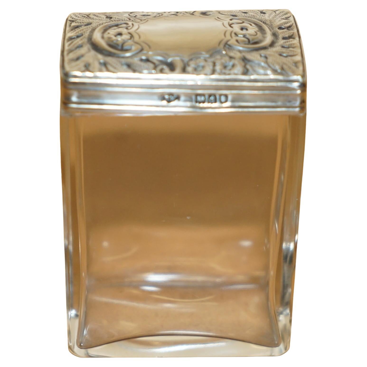 ANTIQUE 1899 STERLING SILVER & GLASS CRYSTAL FREDERICK WICK & SONS TRiNKET JAR