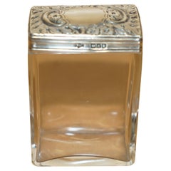 ANTIQUE 1899 STERLING SILVER & GLASS CRYSTAL FREDERICK WICK & SONS TRiNKET JAR