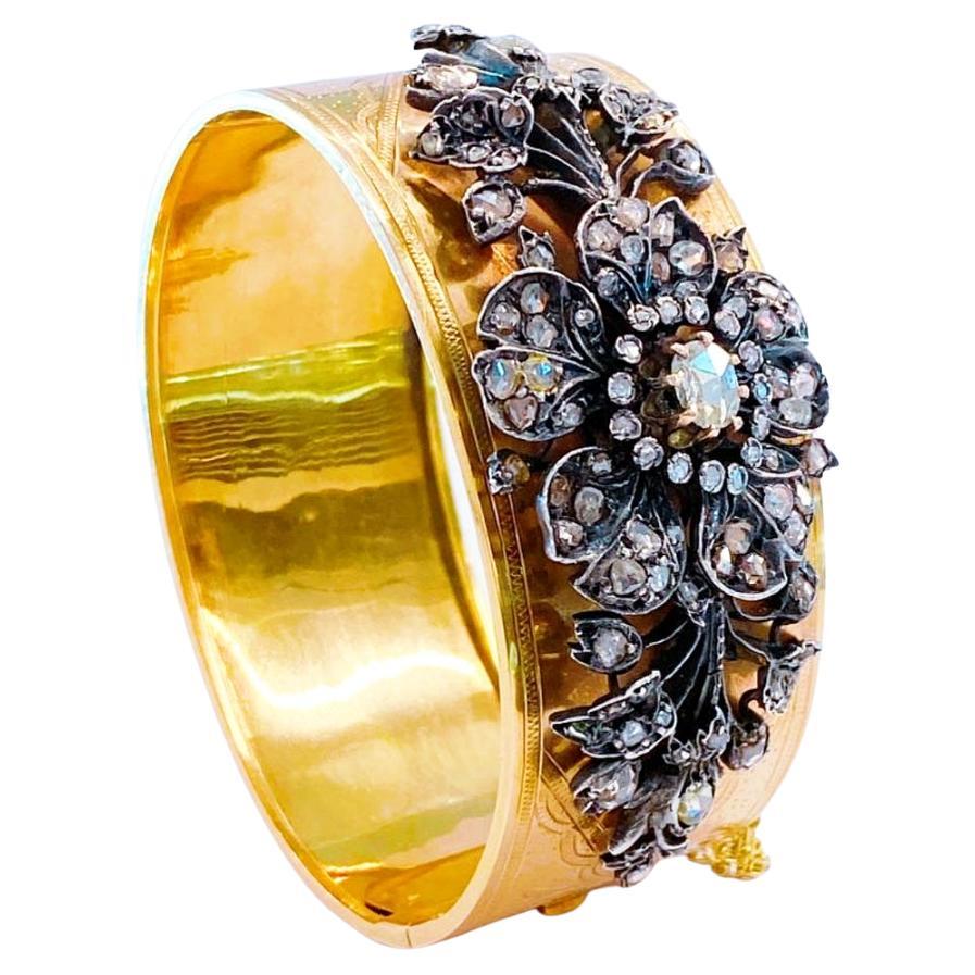 Antike 1899er Französisch Rose Cut Diamond Gold Armband (Rosenschliff)