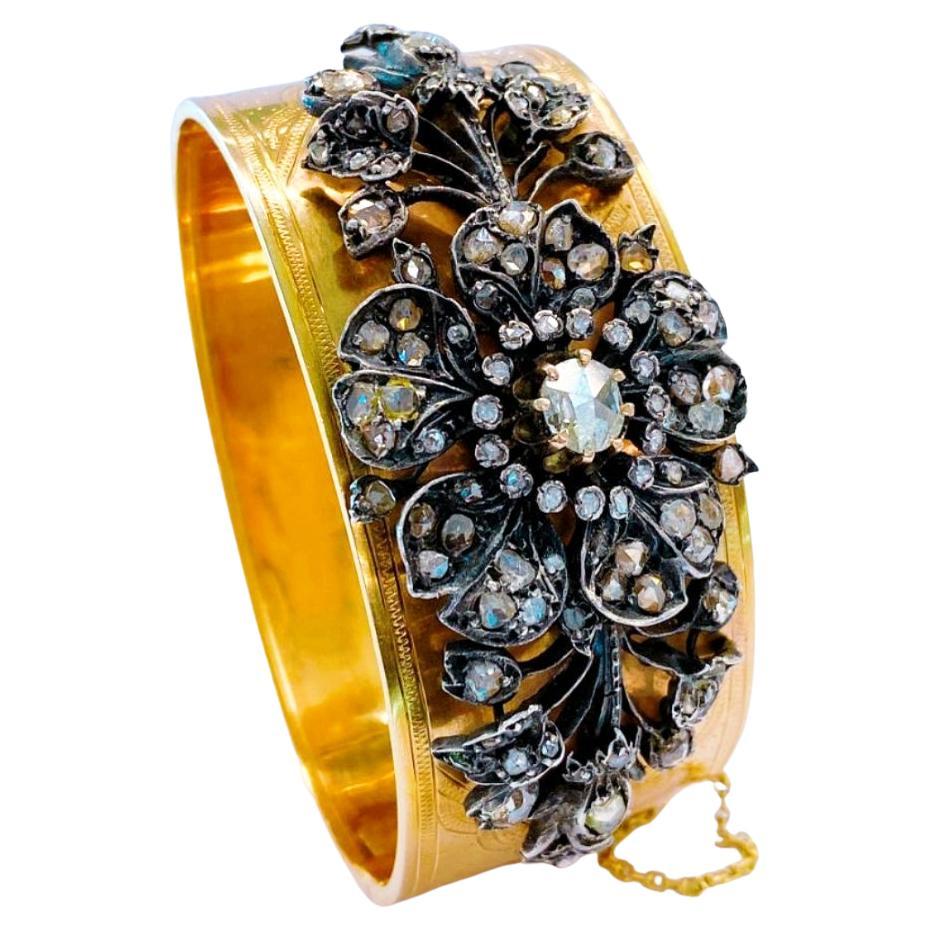 Antike 1899er Französisch Rose Cut Diamond Gold Armband im Zustand „Hervorragend“ in Cairo, EG
