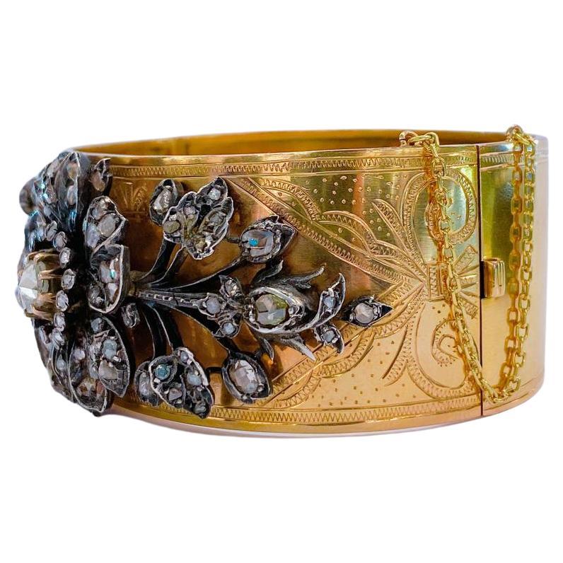 Antike 1899er Französisch Rose Cut Diamond Gold Armband 2