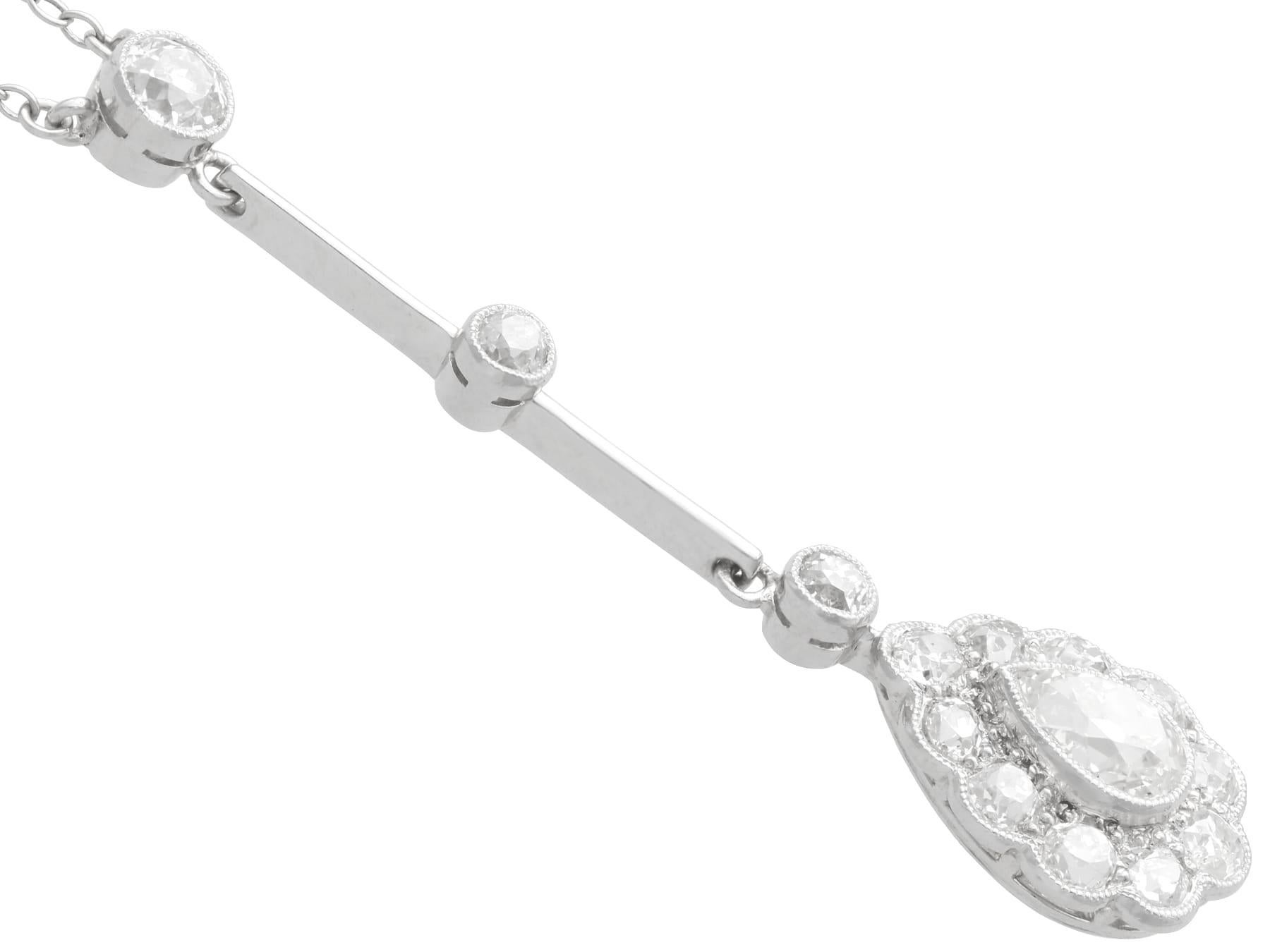 Pendentif ancien en platine et diamants de 1,89 carat, c. 1910 Excellent état - En vente à Jesmond, Newcastle Upon Tyne