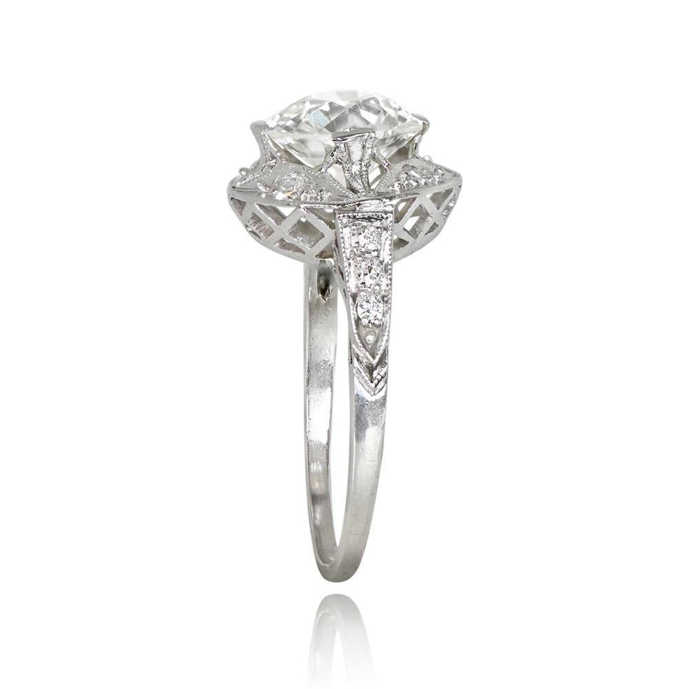 Art Deco Antique 1.89ct Old Euro-Cut Diamond Ring, VS1 Clarity, Diamond Halo, Platinum