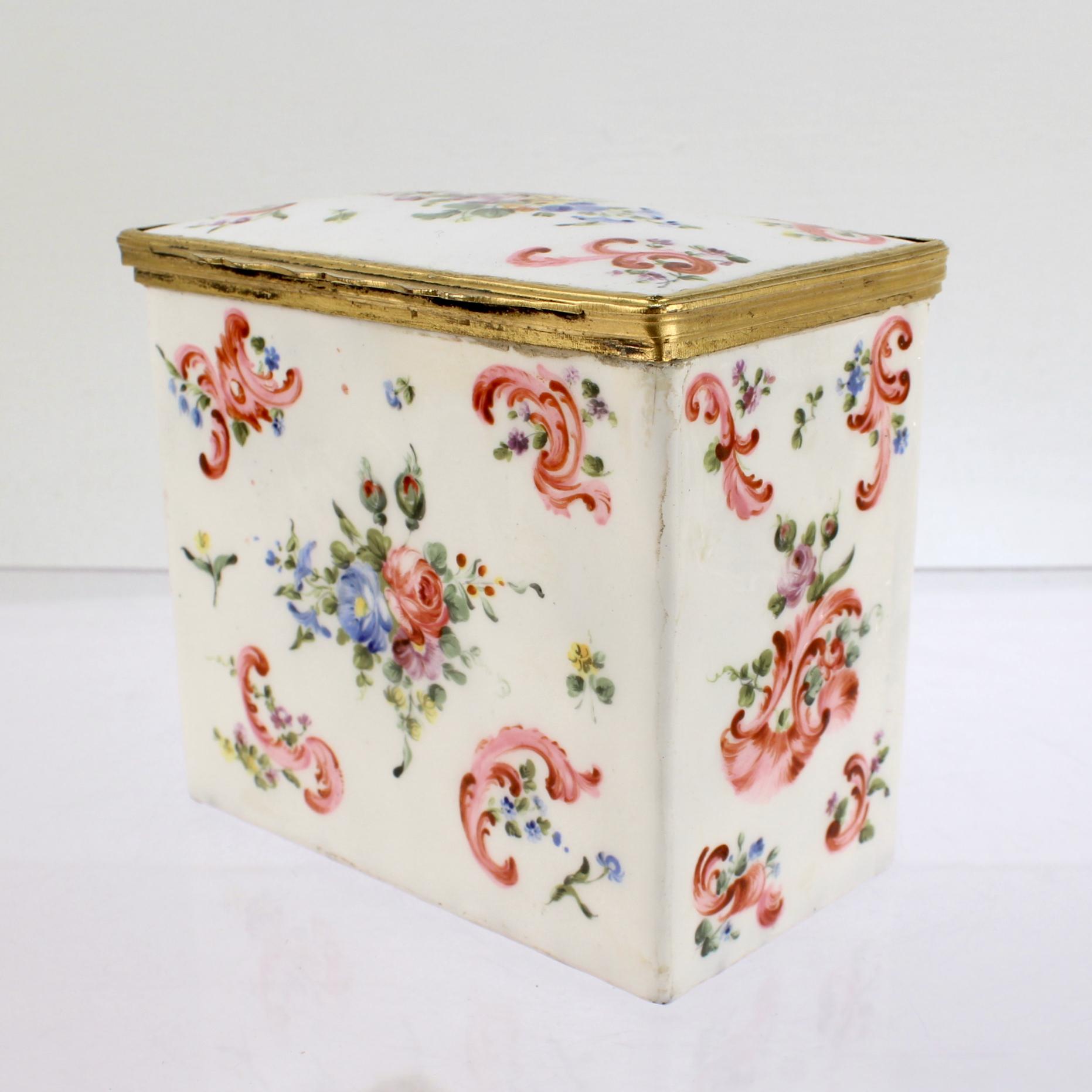 Antique 18c/19c English or French Enamel Bronze Mounted Tea Caddy Box In Fair Condition For Sale In Philadelphia, PA
