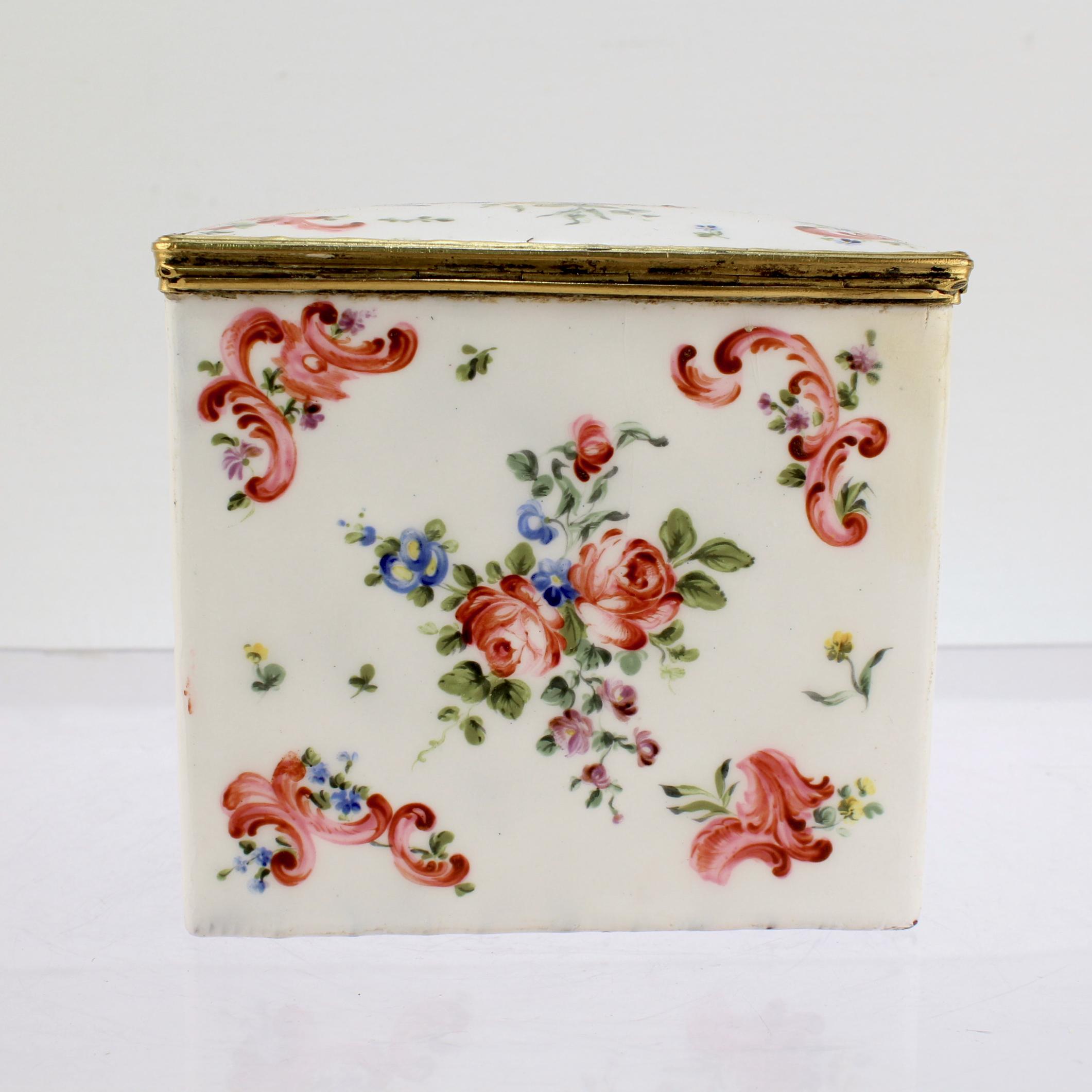 Antique 18c/19c English or French Enamel Bronze Mounted Tea Caddy Box For Sale 1
