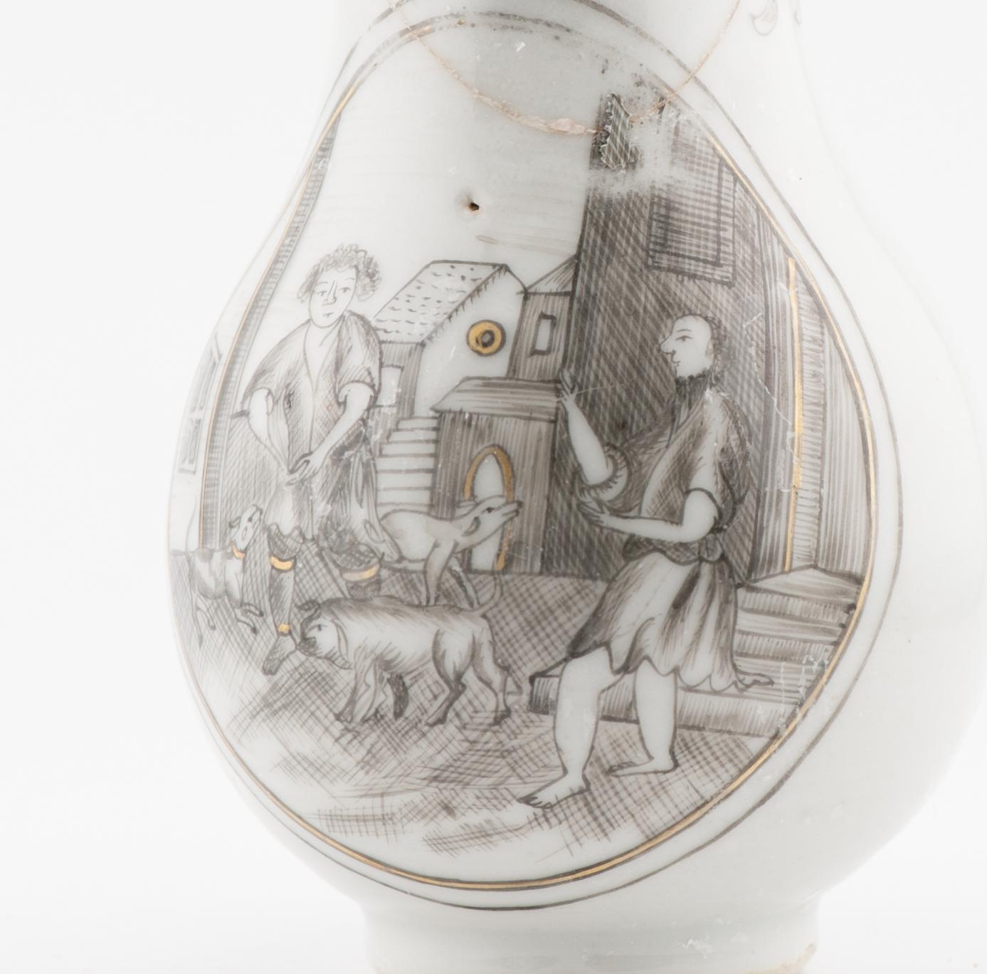 18th Century and Earlier Antique 18C Chinese Encre de Chine Tea Creamer Grisaille VILLAGE SCENE Qianlong For Sale