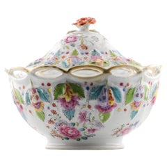 Antique 18C Chinese FAMILLE ROSE 'FRUIT-AND-FESTOON MOLDED' OVAL TUREEN China