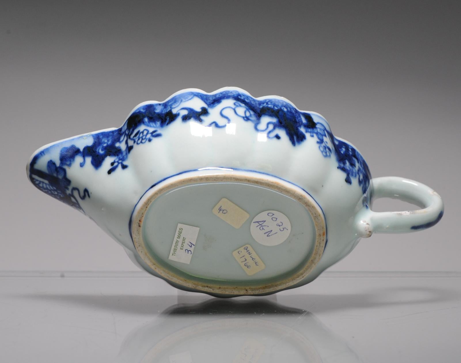 18th Century and Earlier Antique 18C Chinese Porcelain Blue and White Qianlong Leaf Sauceboat Bowl China For Sale